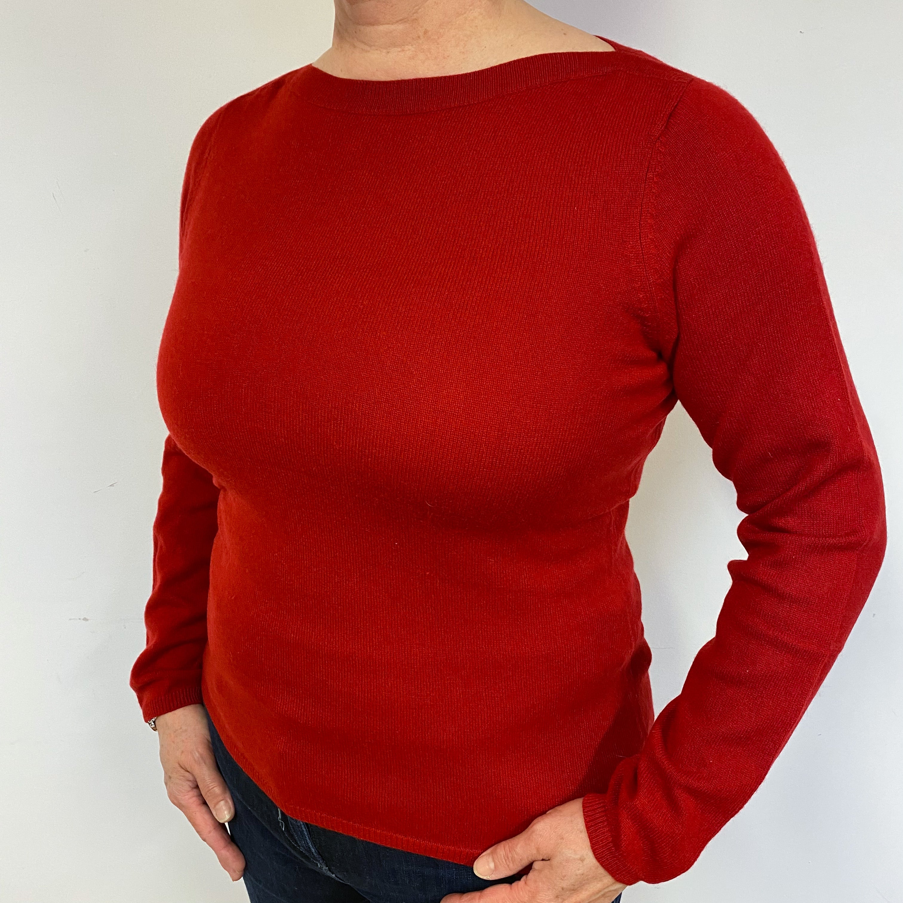 Scarlet Red Cashmere Boat Neck Jumper Large.