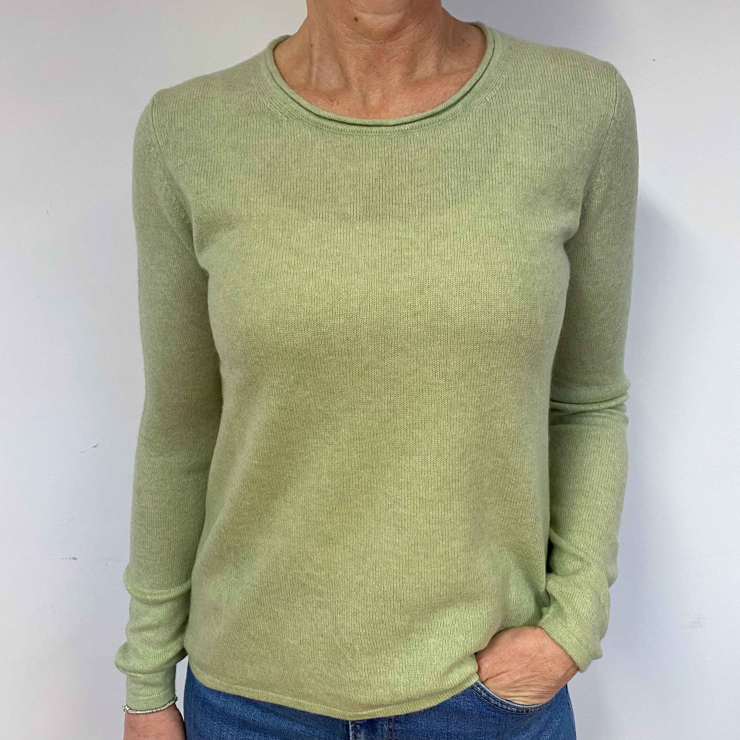Hellebore Green Cashmere Crew Neck Jumper Medium