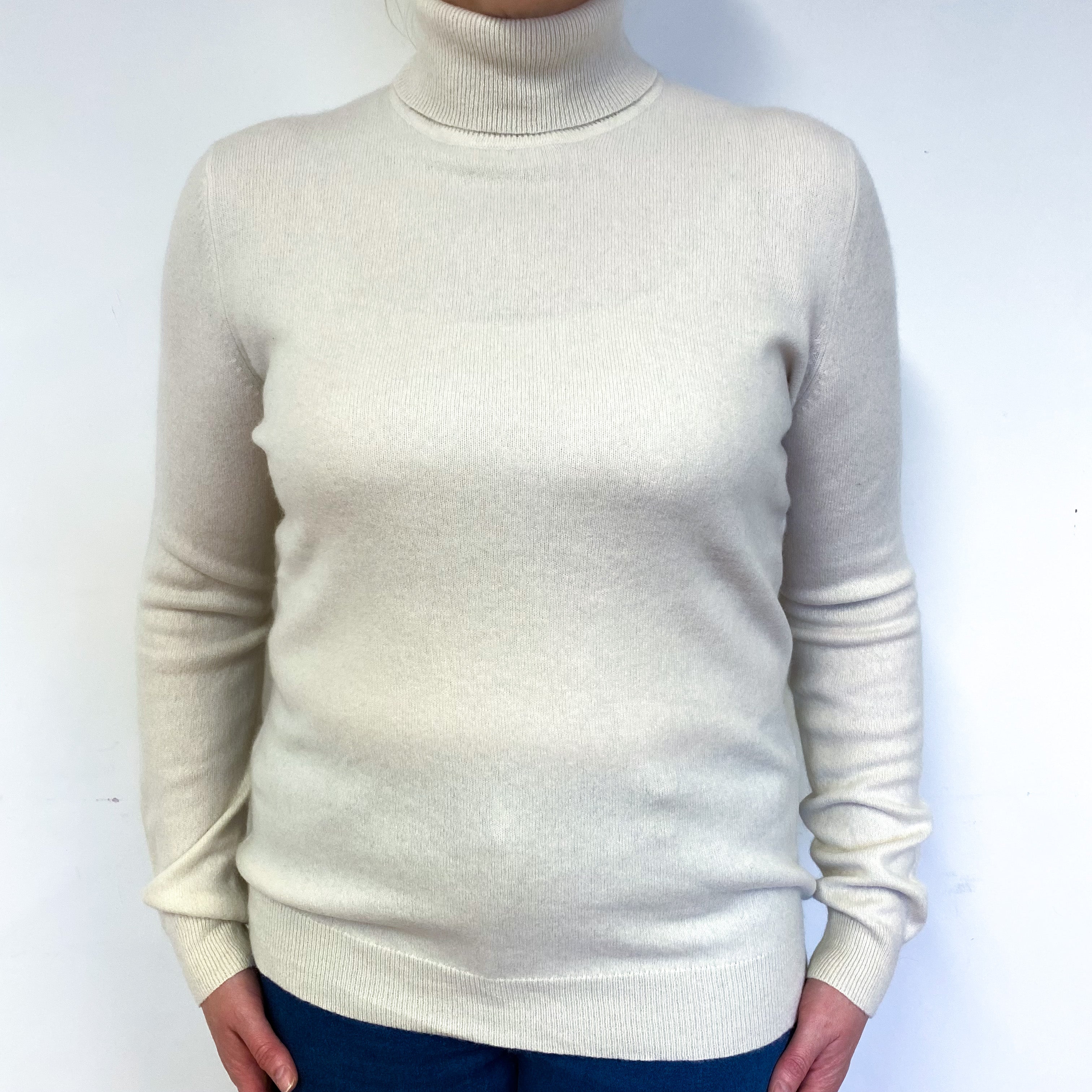 Cream Cashmere Polo Neck Jumper Large