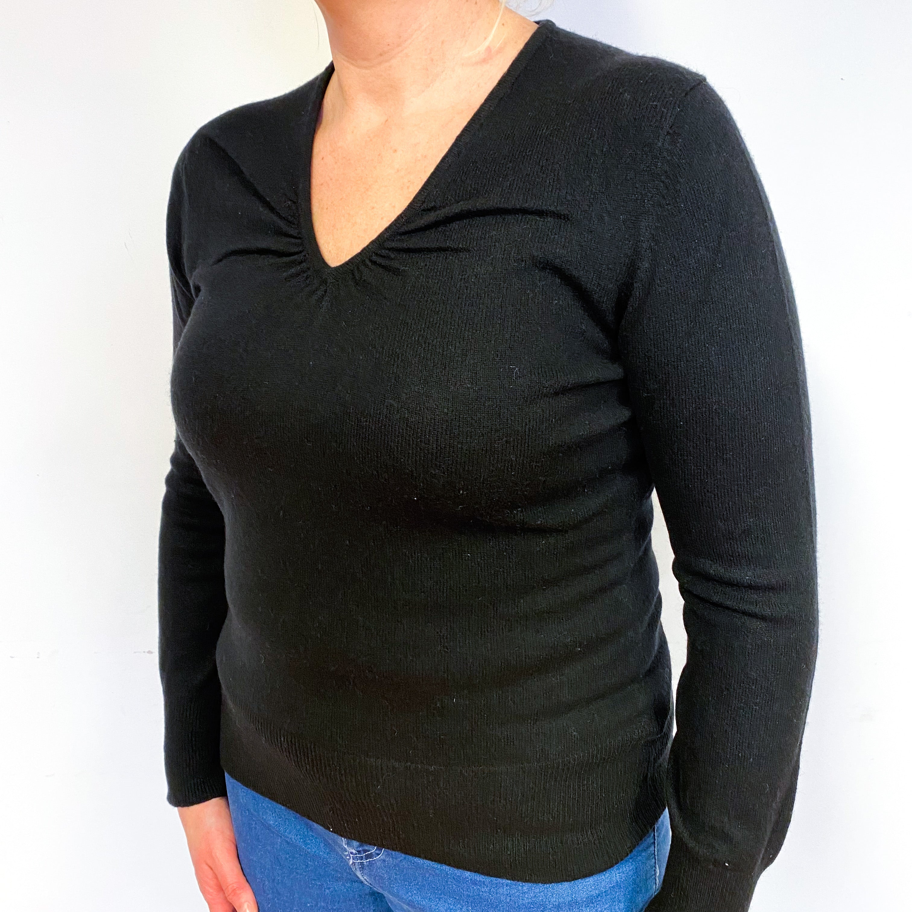 Black Cashmere Ruched V-Neck Jumper Large