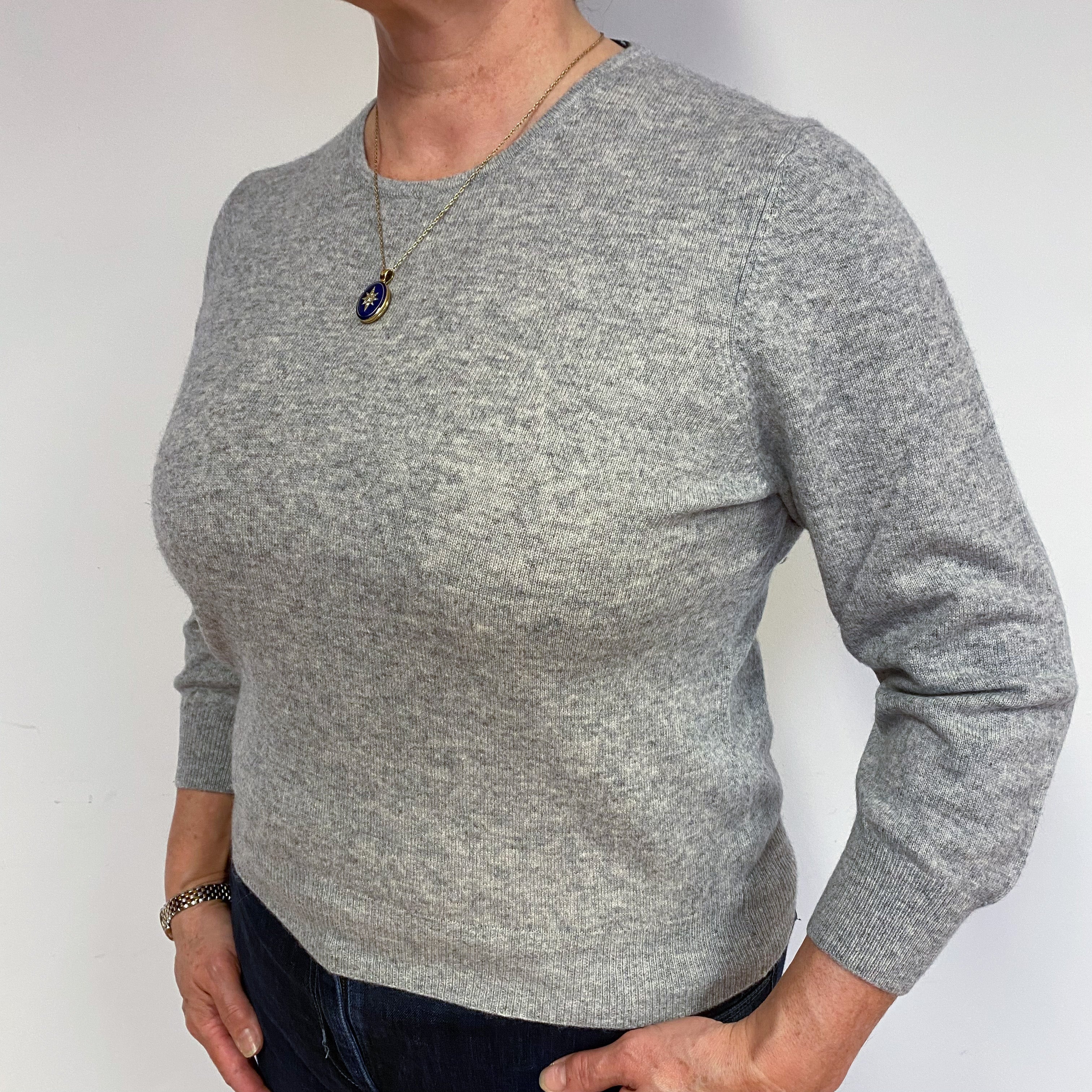 Smoke Grey 3/4 Sleeve Cashmere Crew Neck Jumper Large