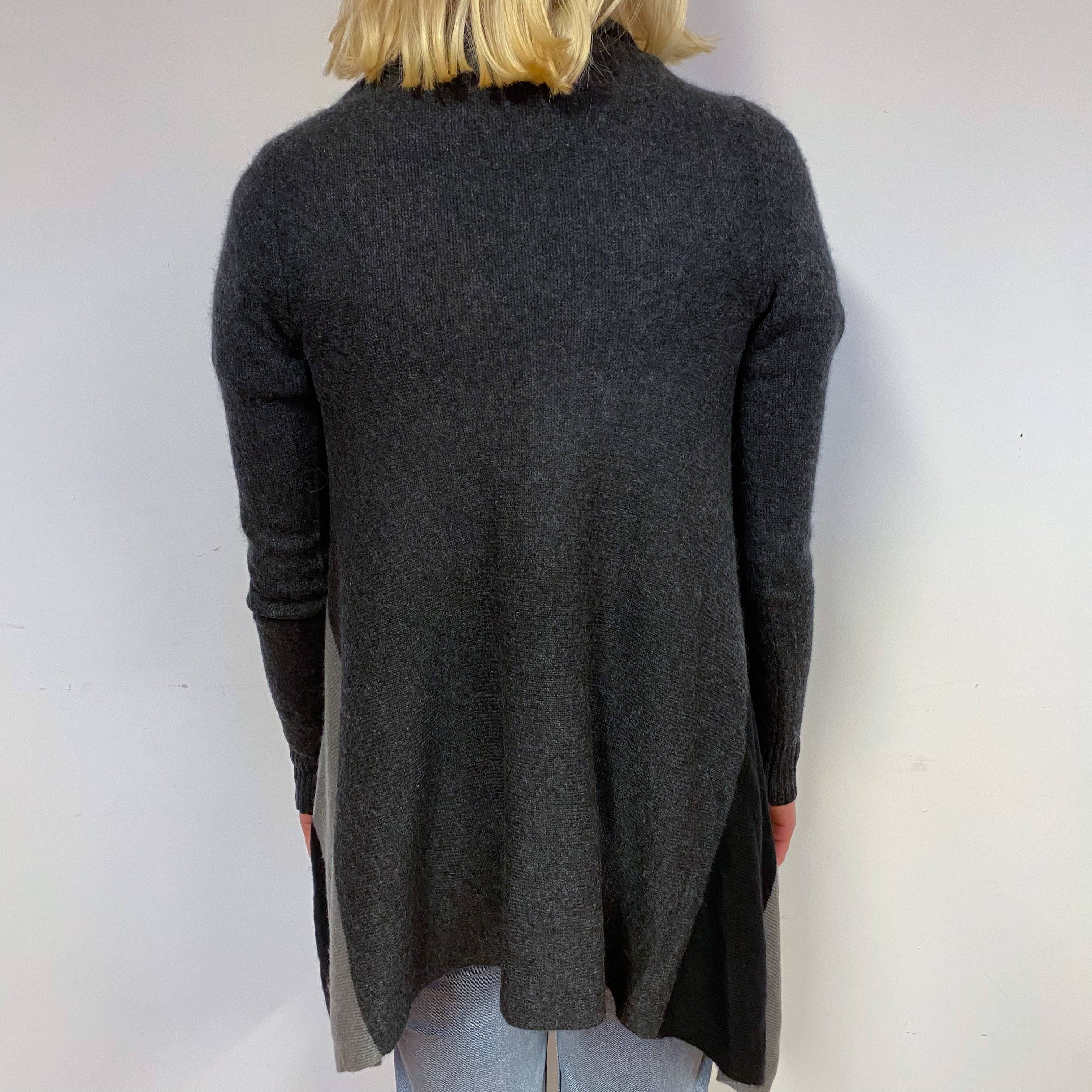 Grey Colour Block Cashmere V-Neck Cardigan Small