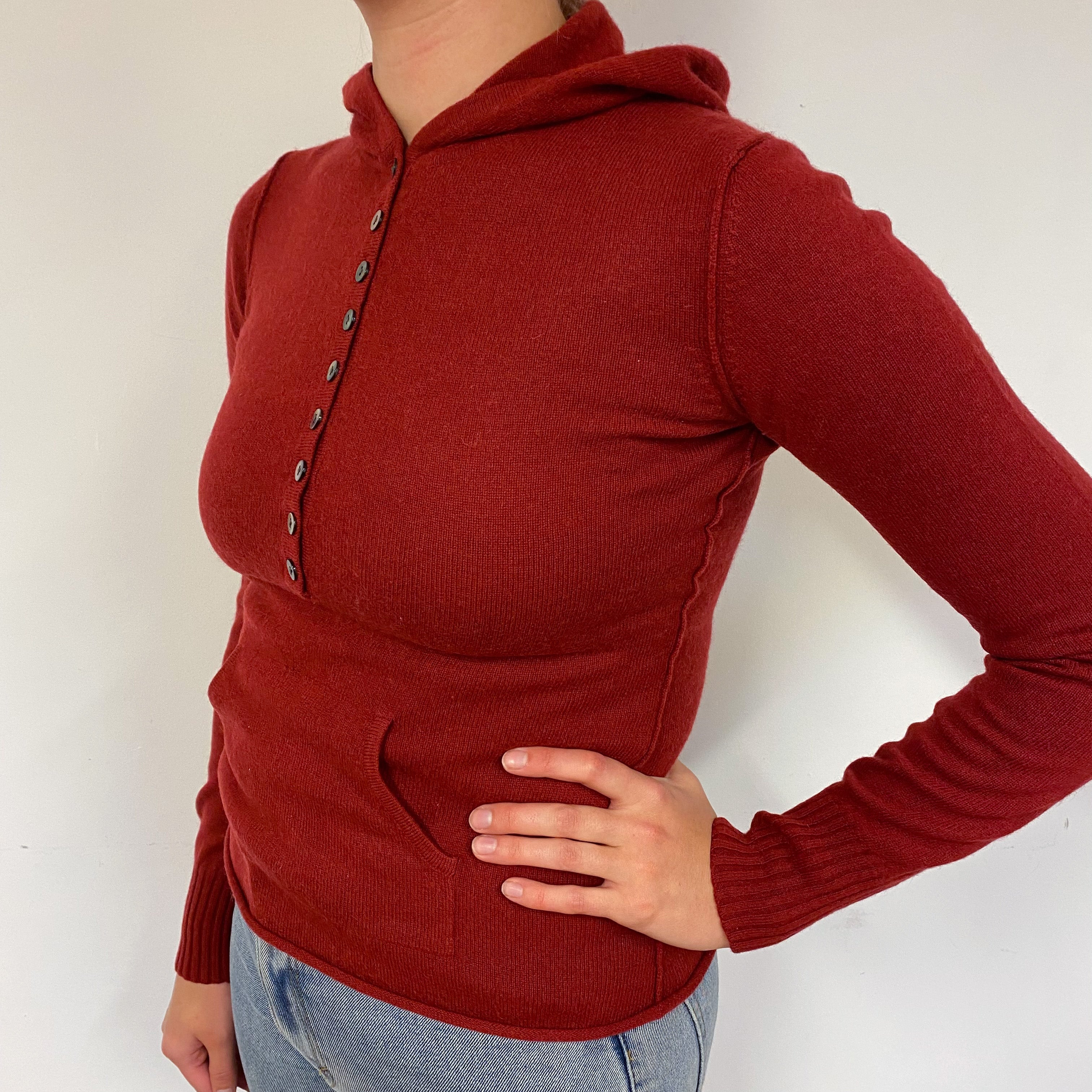 Crimson Red Cashmere Hoodie Jumper Small