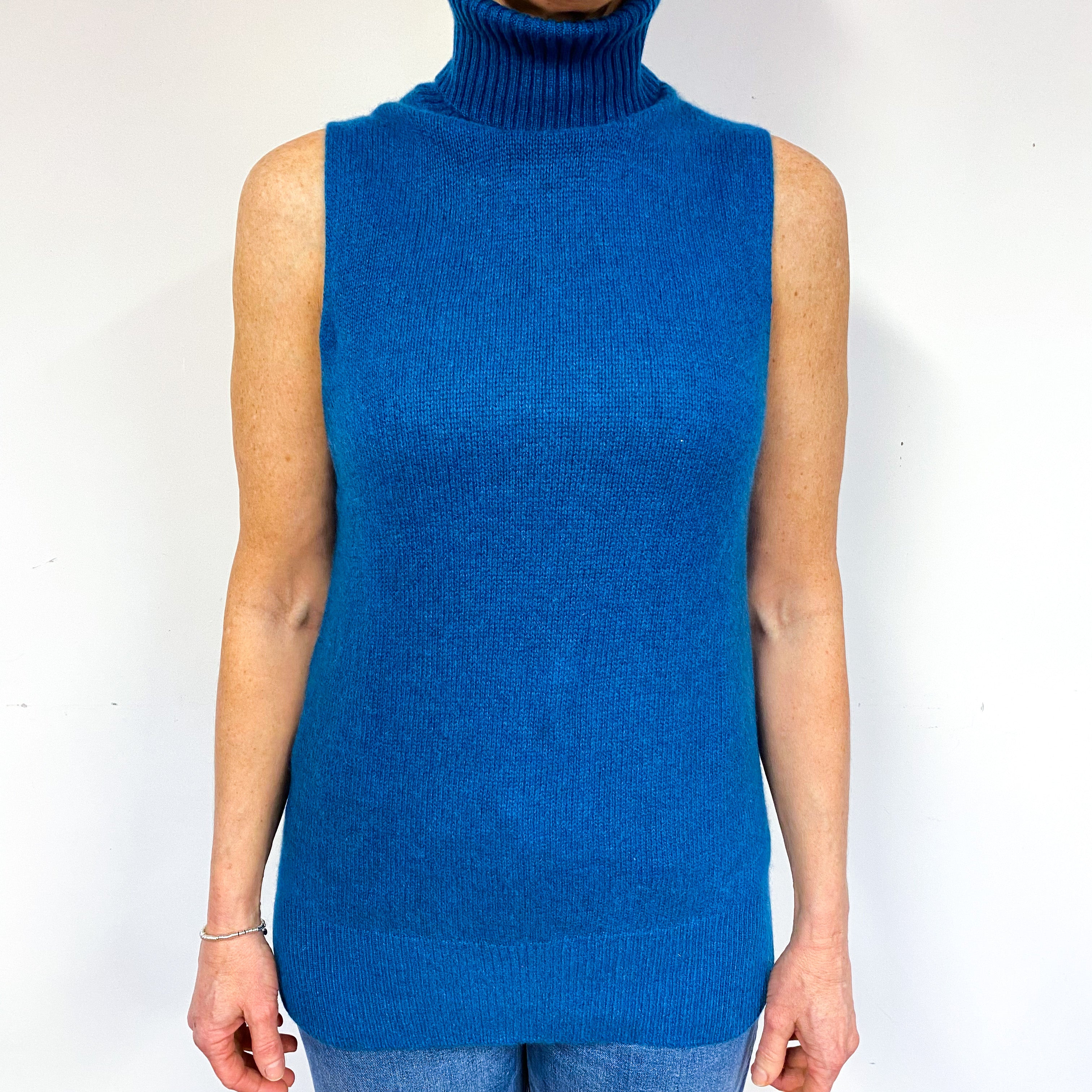 Teal Blue Cashmere Polo Neck Jumper Medium