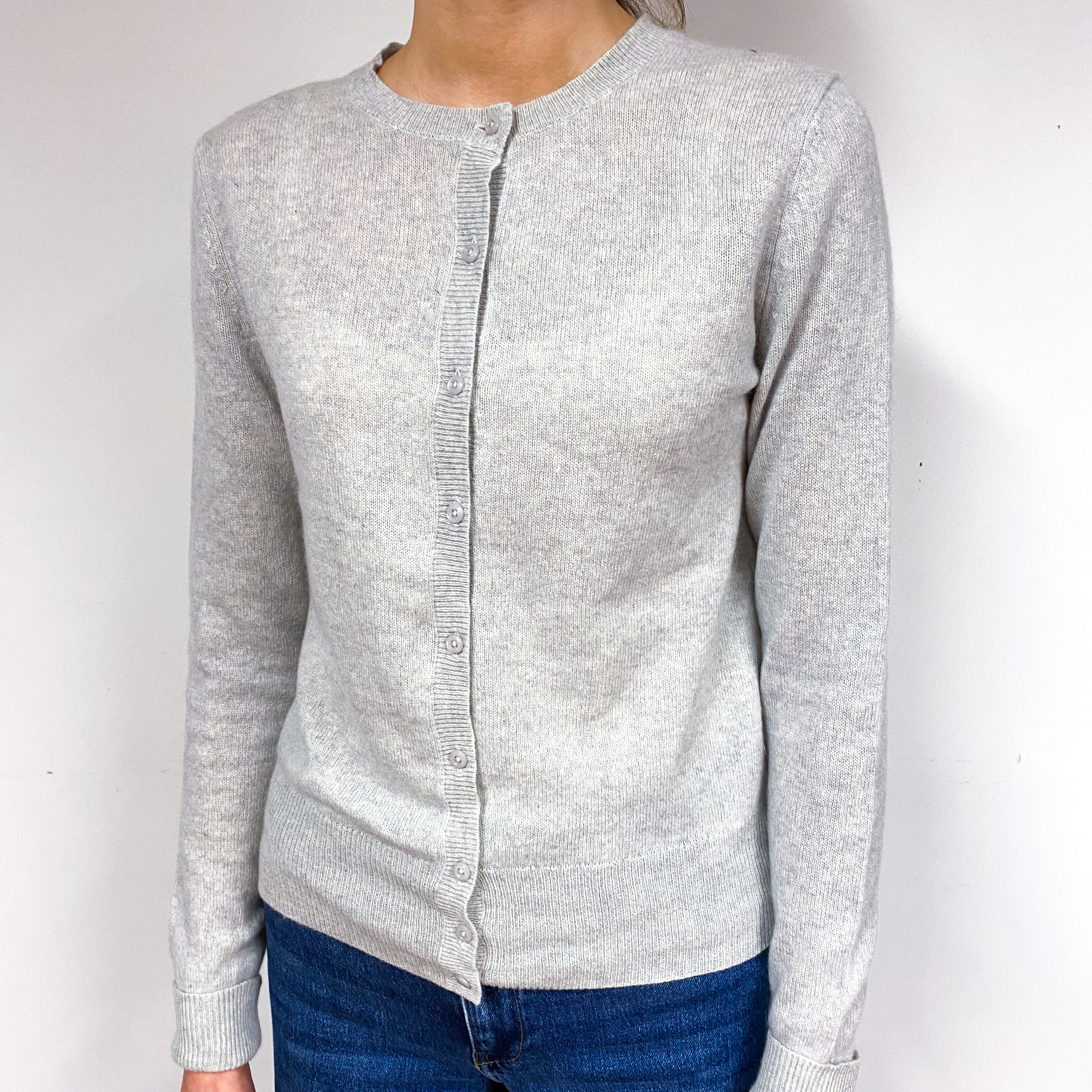 Pale Grey Cashmere Crew Neck Cardigan Extra Small/Petite