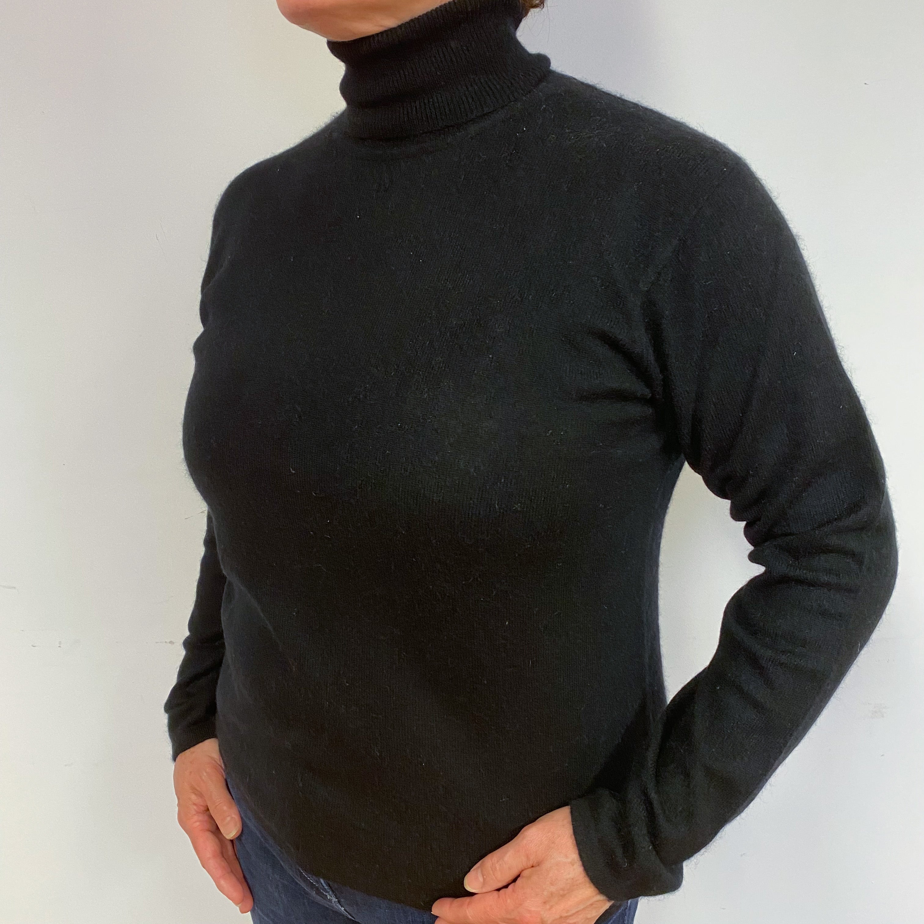 Black Cashmere Polo Neck Jumper Large