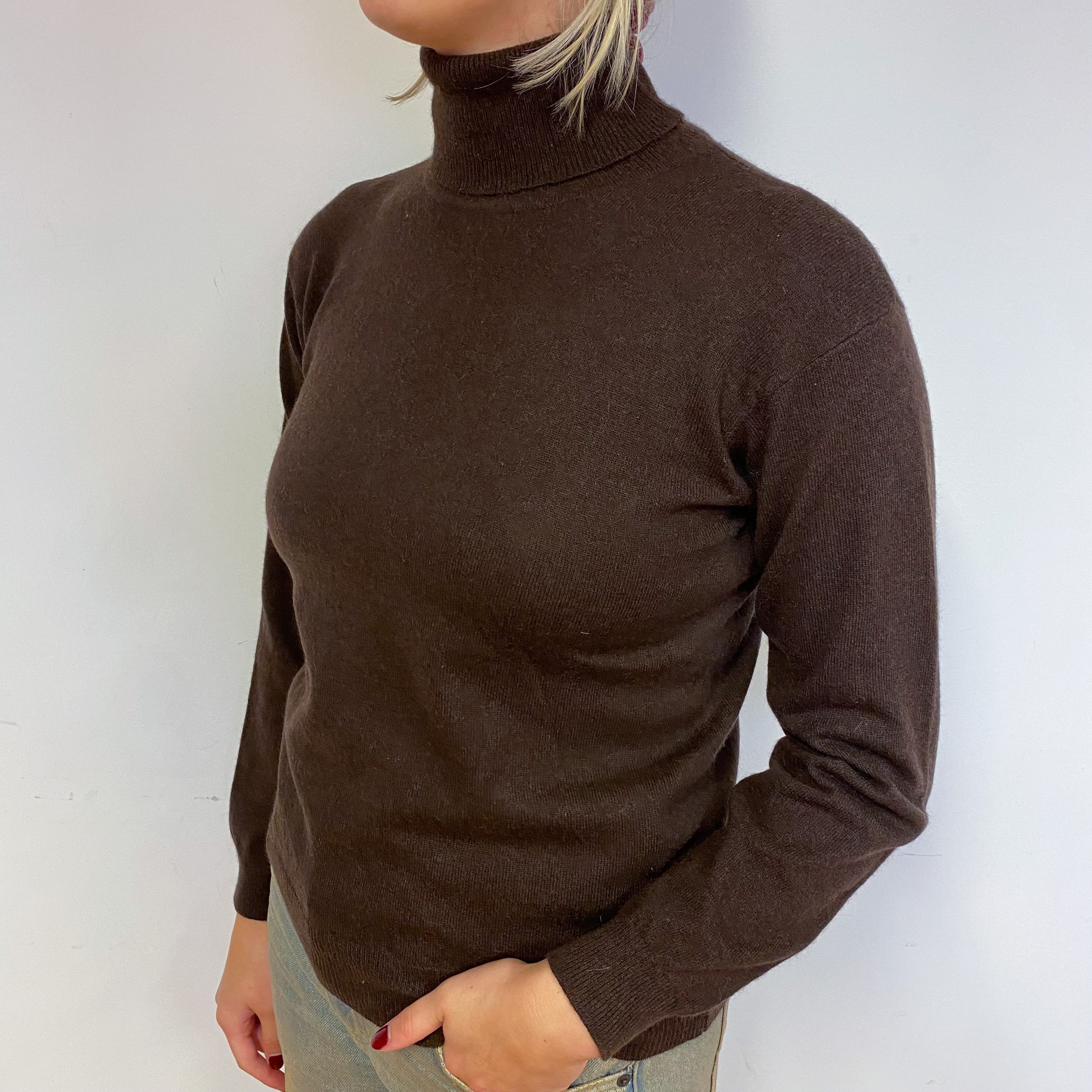 Peppercorn Brown Cashmere Polo Neck Jumper Small