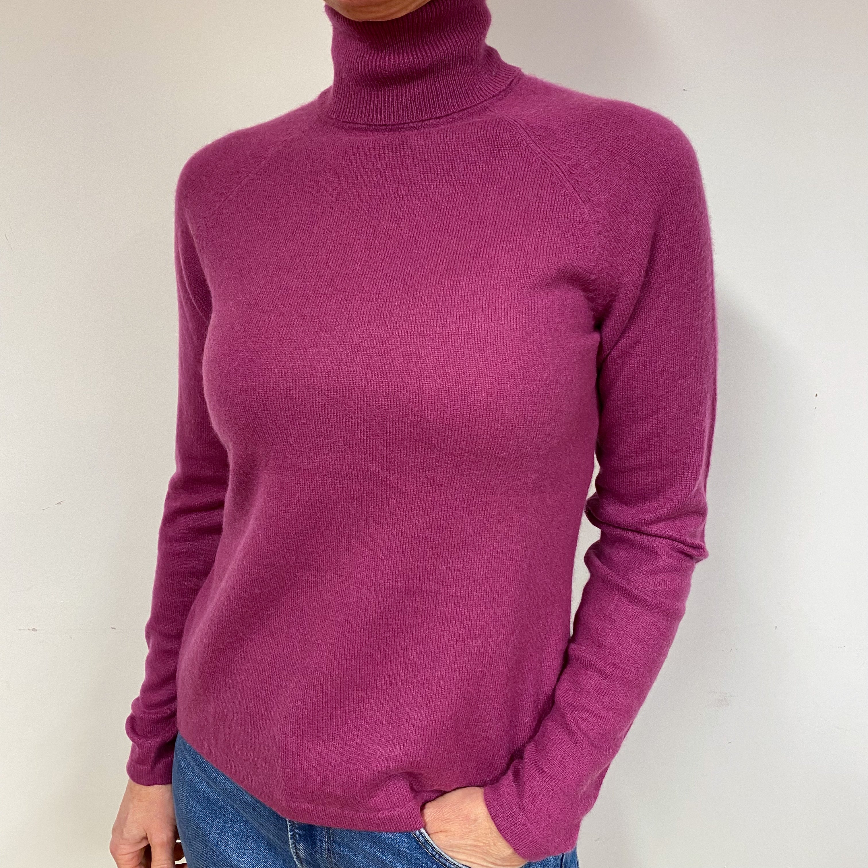 Magenta Pink Cashmere Polo Neck Jumper Medium