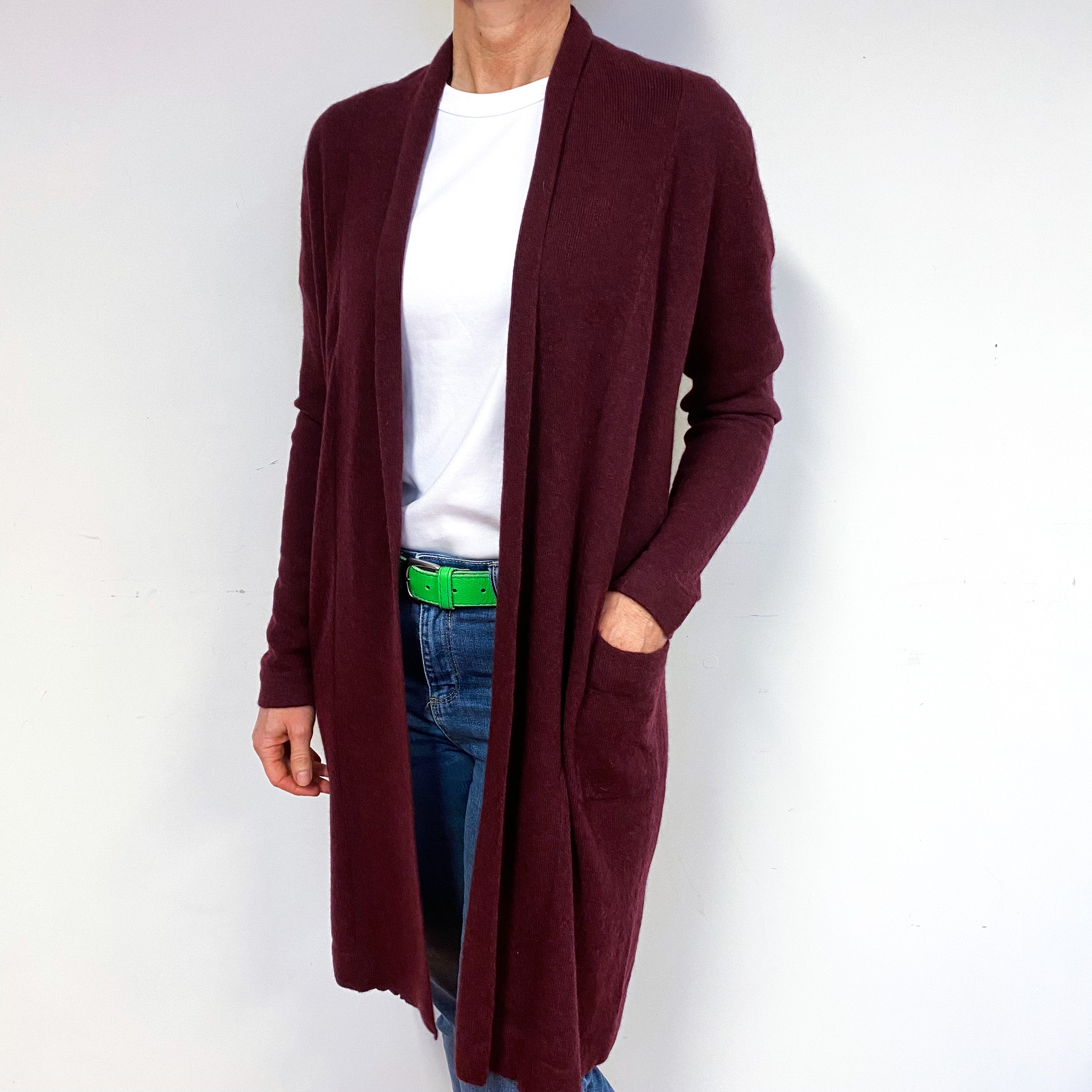 Mulberry Purple Longline Cashmere Edge to Edge Cardigan Medium
