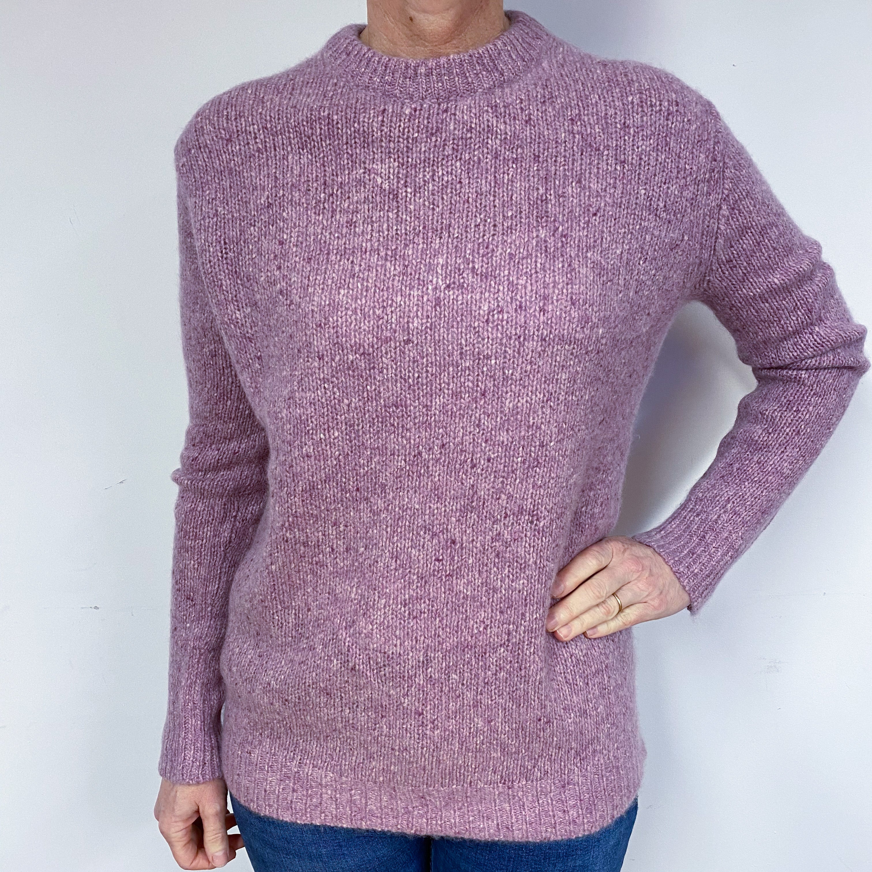 Chunky Magenta Pink Marl Cashmere Crew Neck Jumper Medium