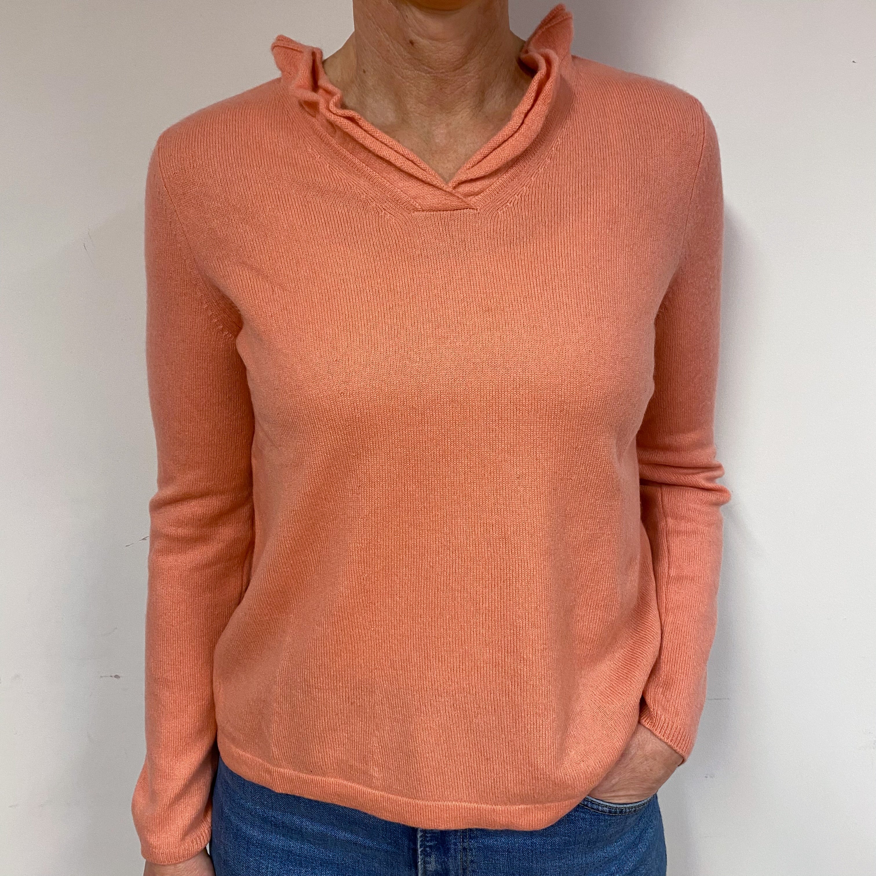 Peach Pink Cashmere V-Neck Jumper Medium