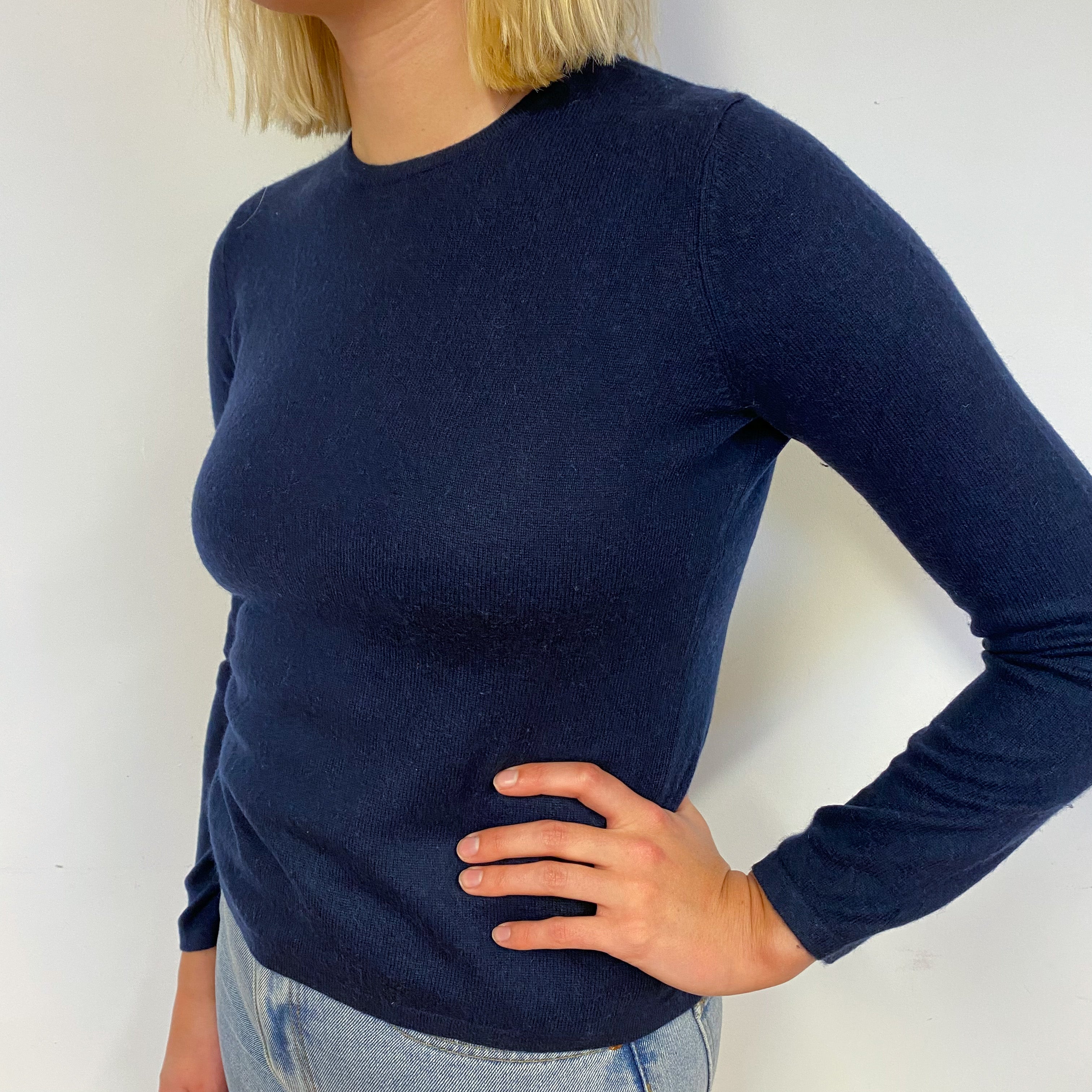 Navy Blue Cashmere Crew Neck Jumper Small