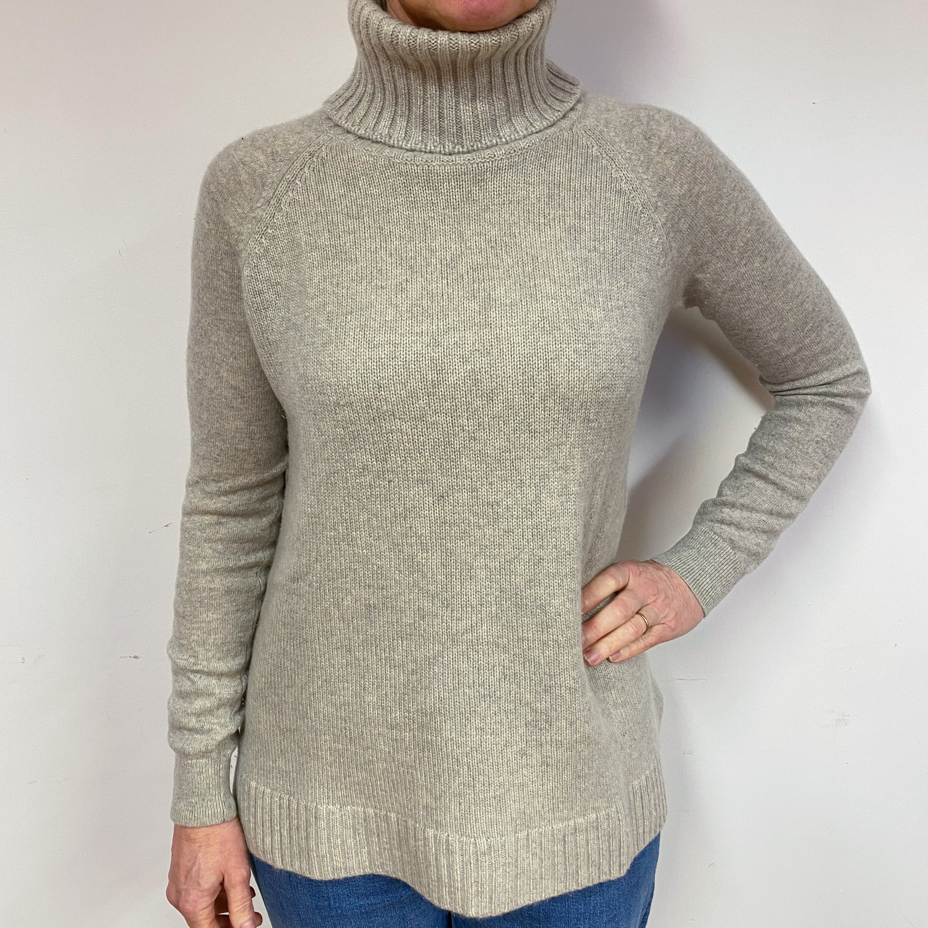 Dusty Grey Cashmere Polo Neck Jumper Medium