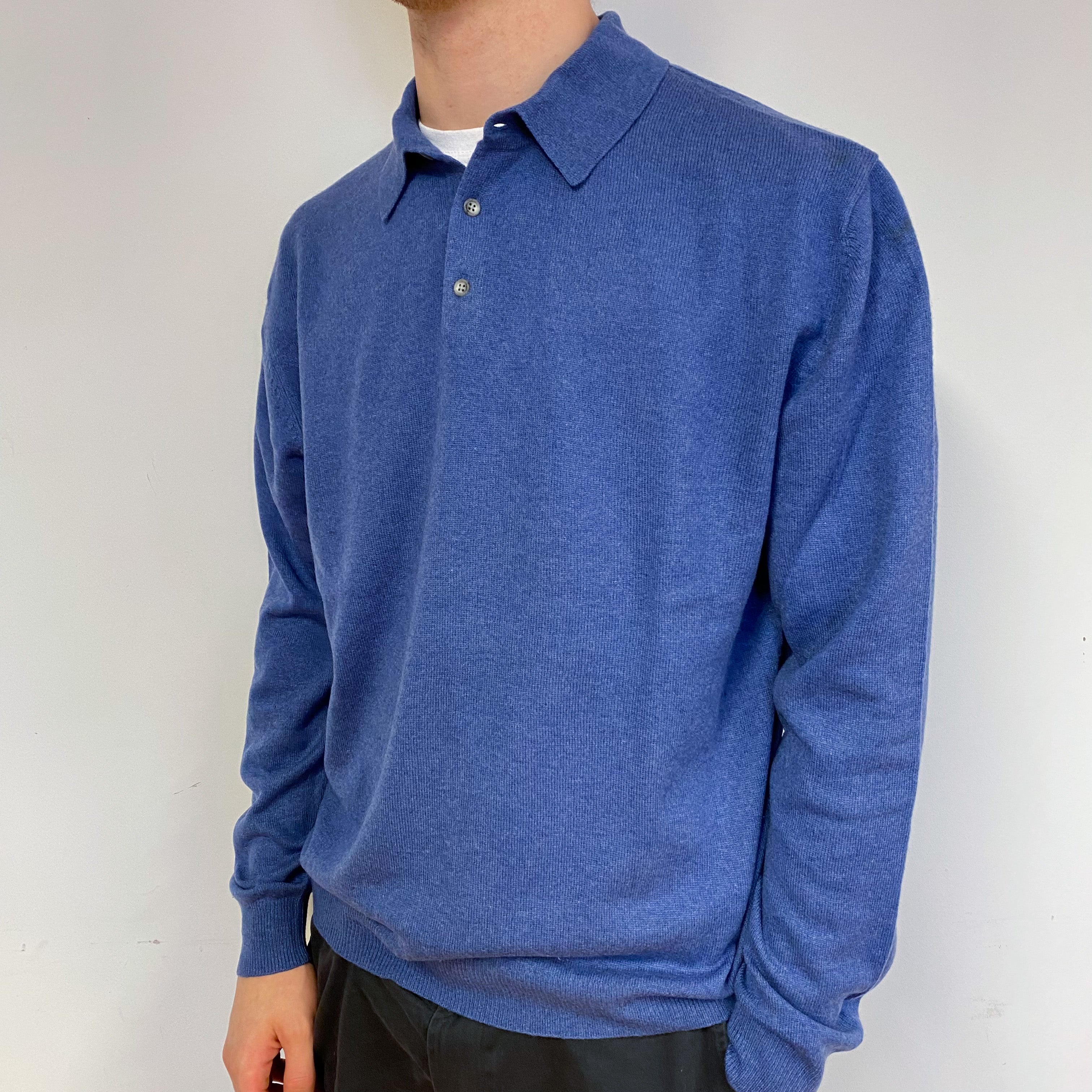 Men's Naval Blue Cashmere 1/4 Button Jumper Medium