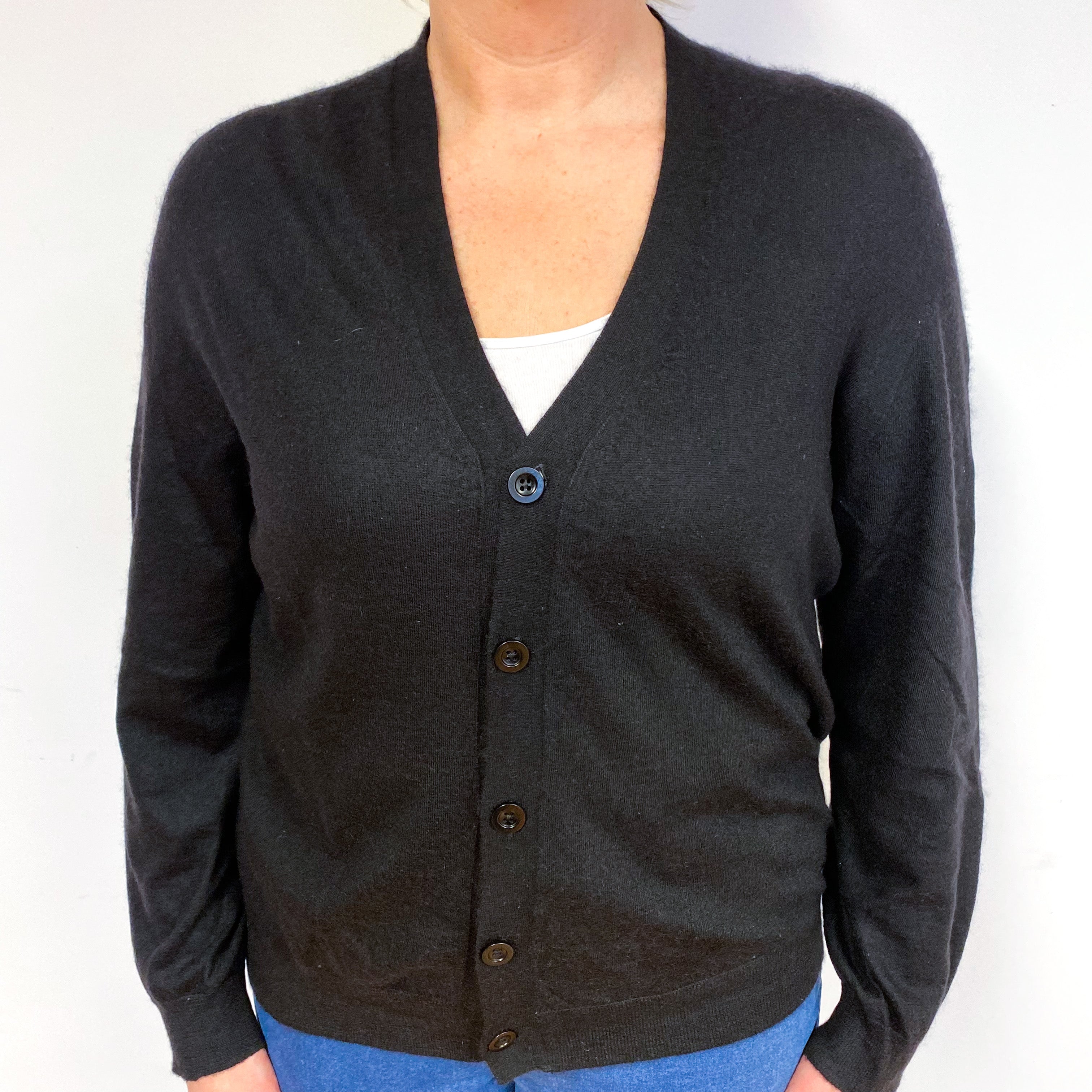 Black Cashmere V-Neck Cardigan Large