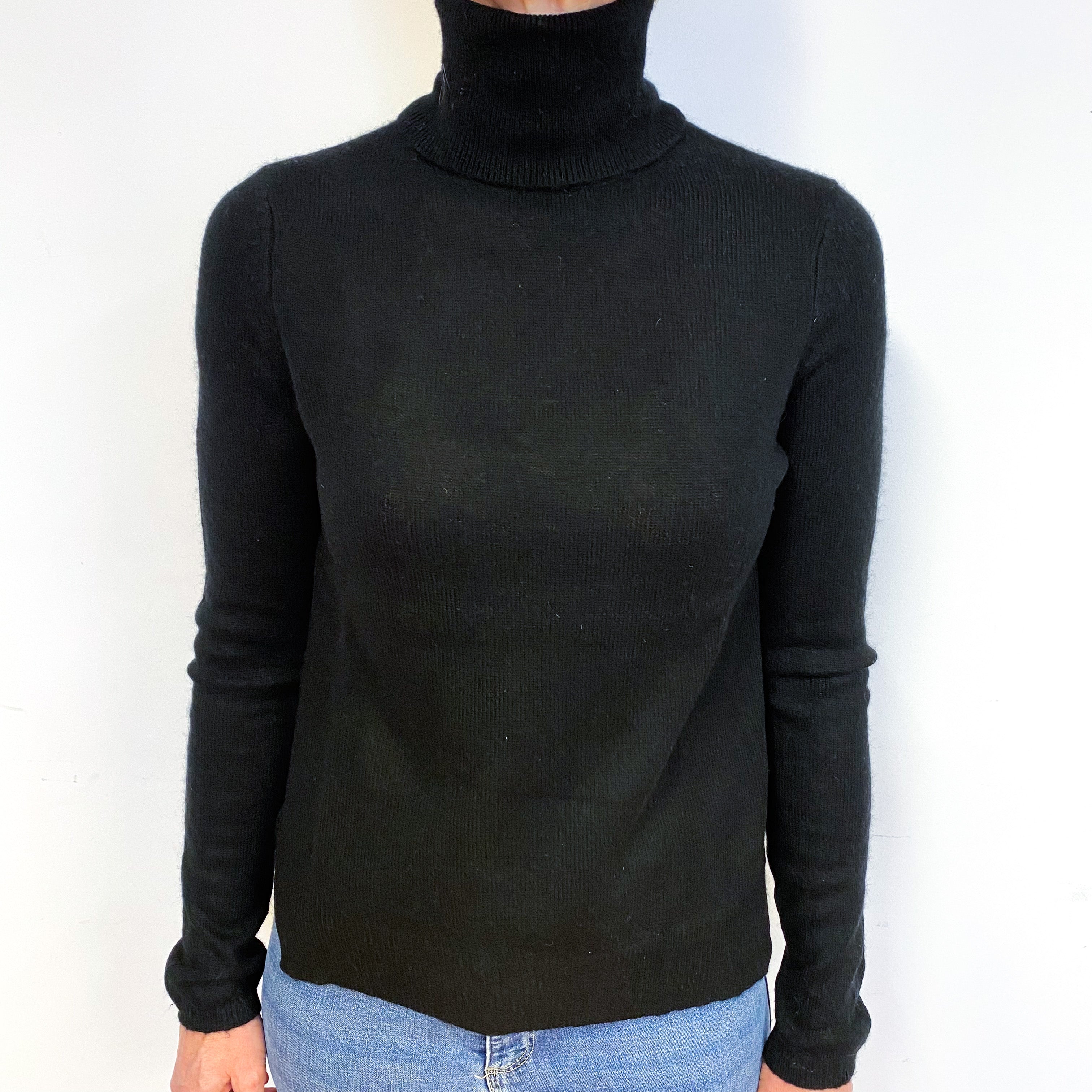 Black Cashmere Polo Neck Jumper Medium