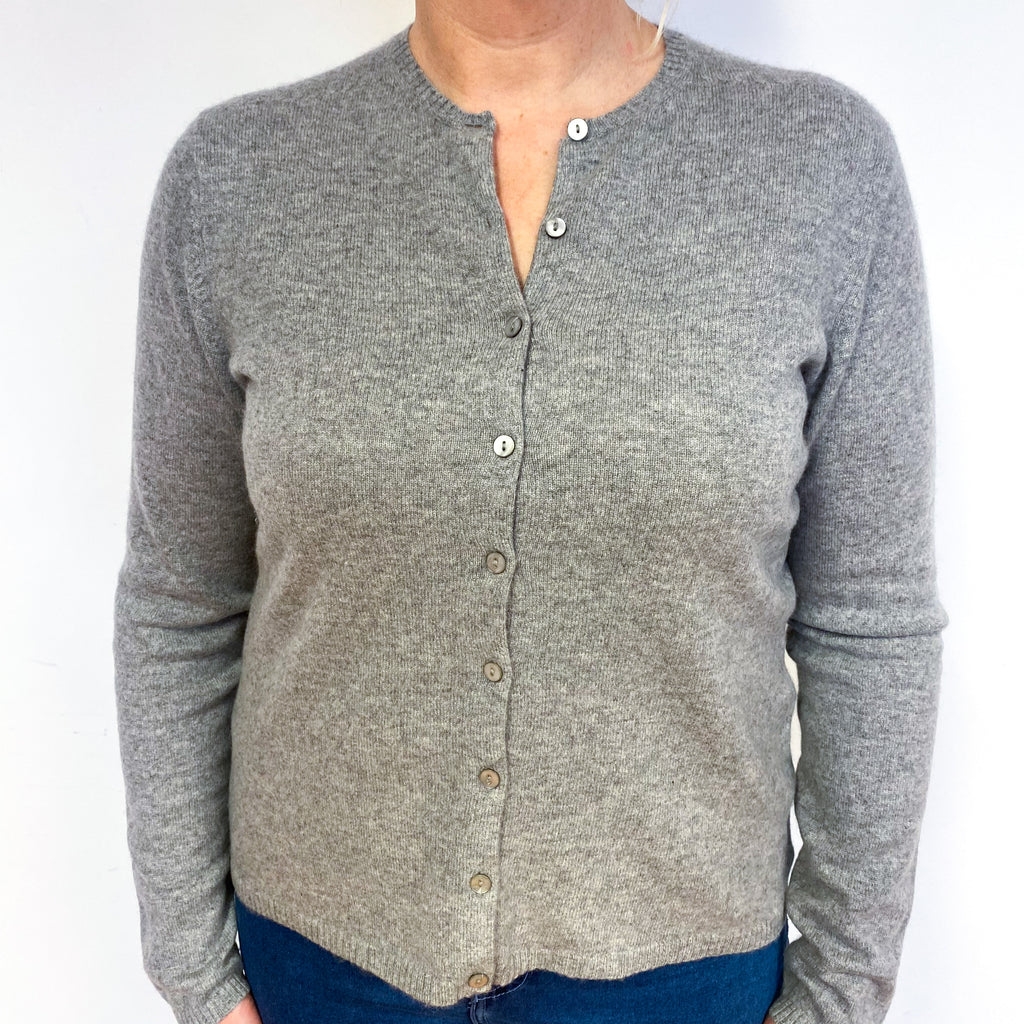 Smoke Grey Cashmere Crew Neck Cardigan Large