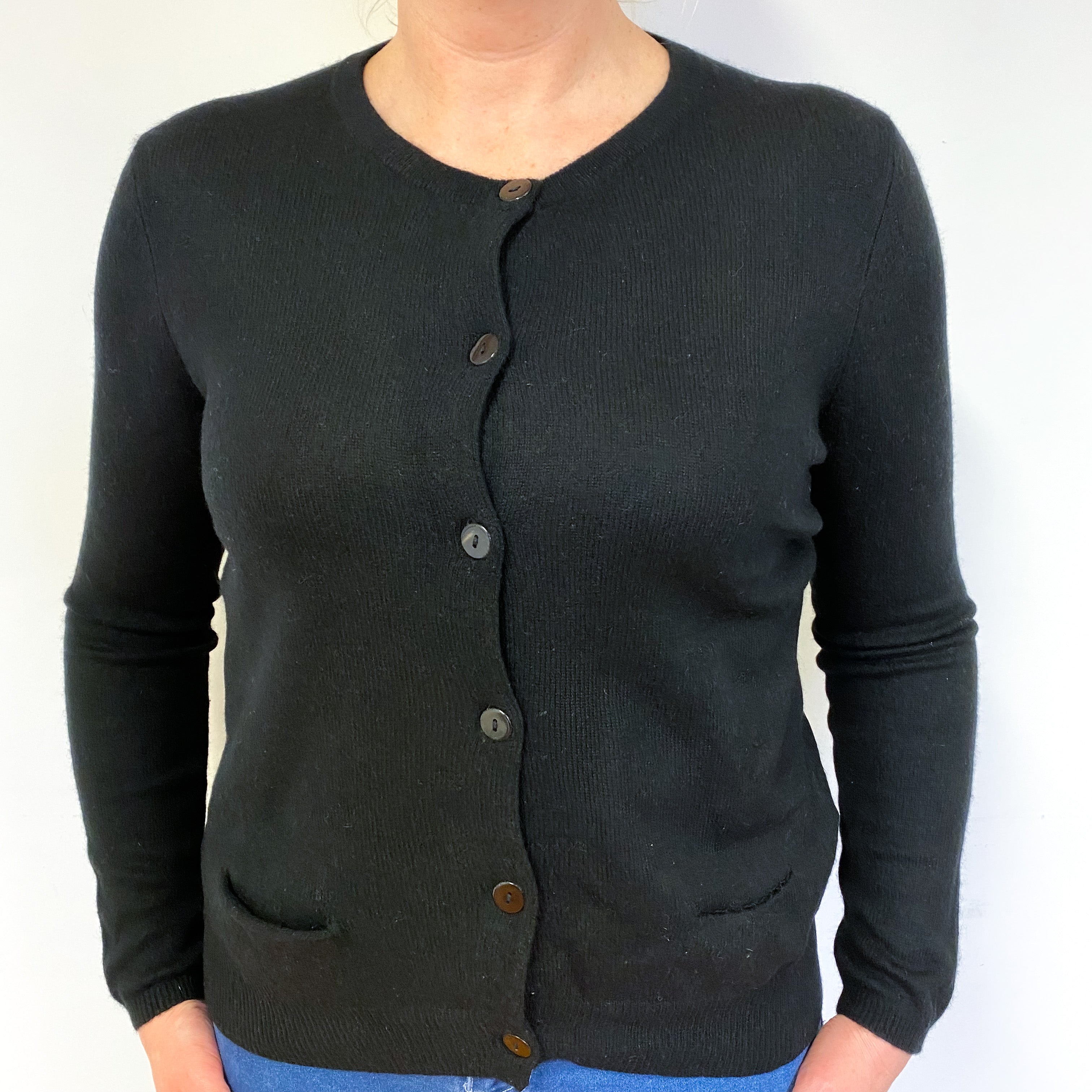 Black Cashmere Crew Neck Cardigan Large