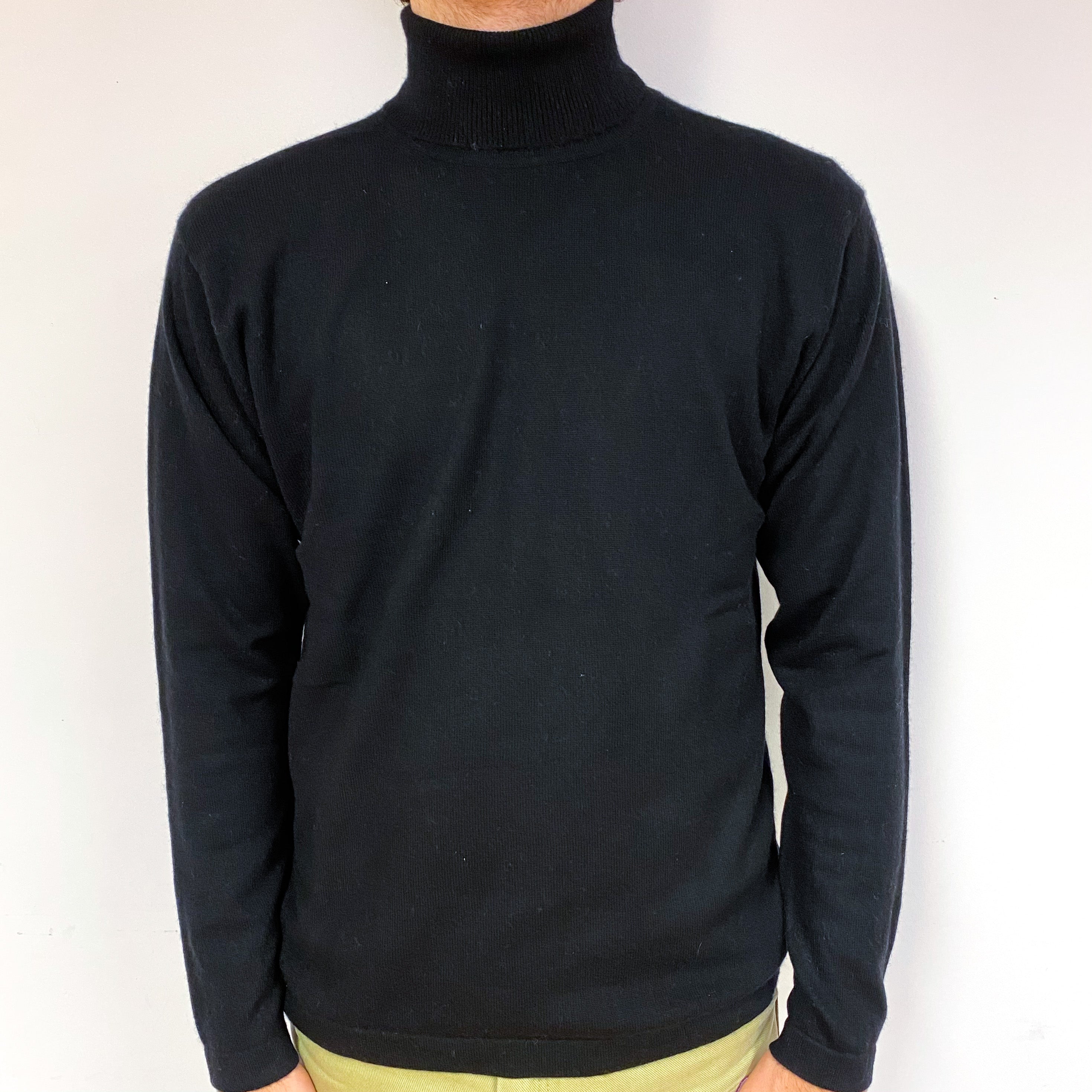 Men's Black Cashmere Polo Neck Jumper Large