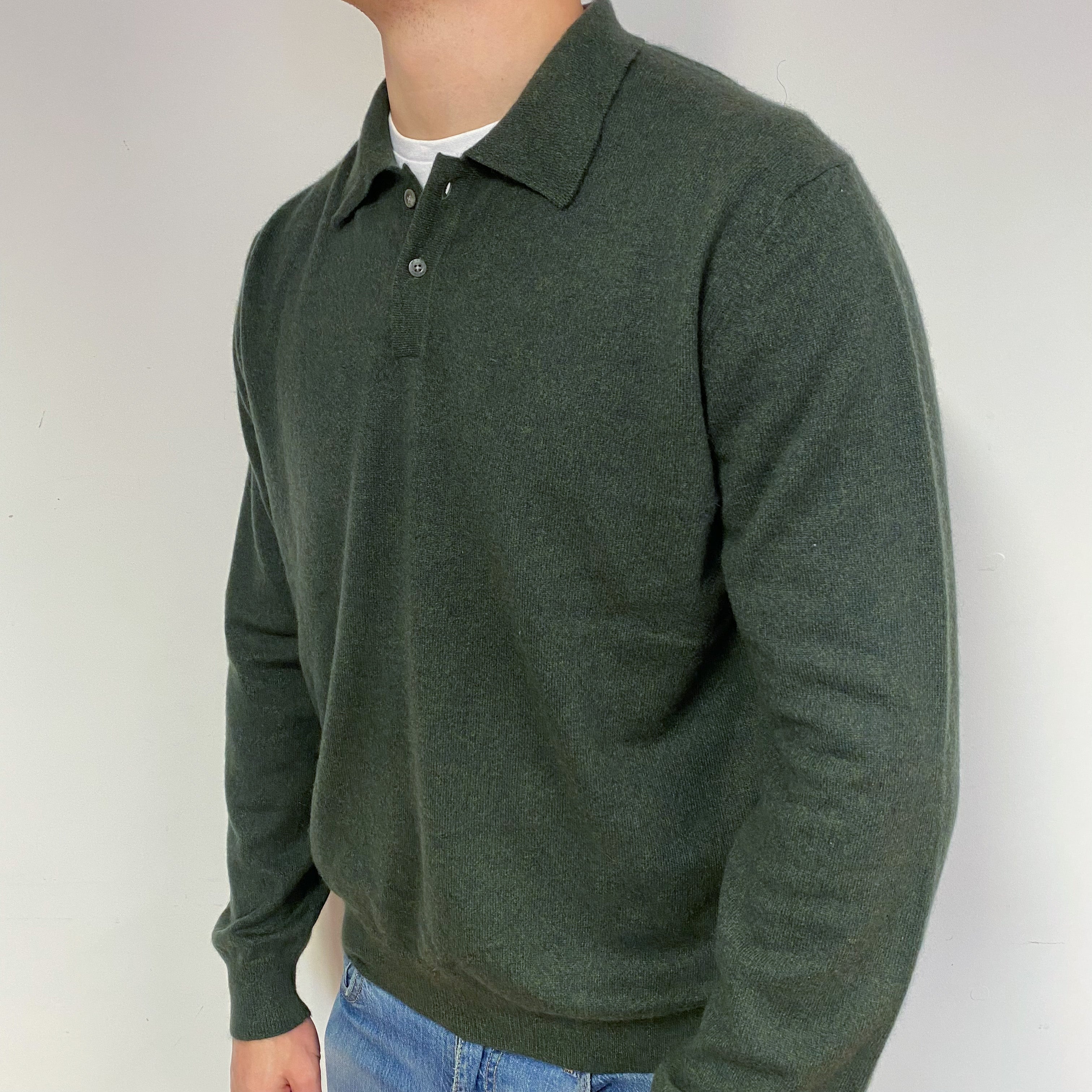 Men's Khaki Cashmere Collared Neck Jumper XL