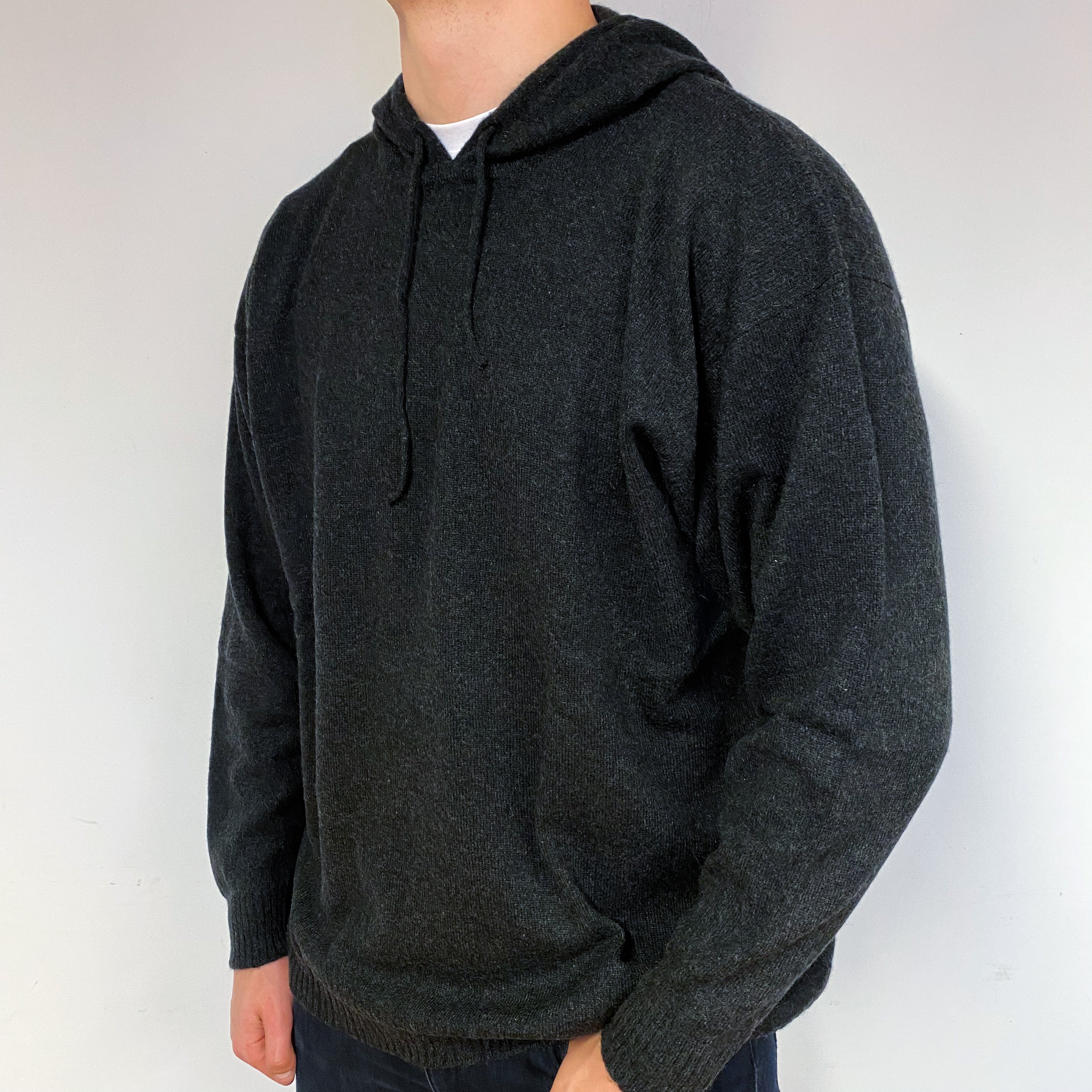 Men's Brora Charcoal Grey Cashmere Hoodie Jumper Extra Extra Large