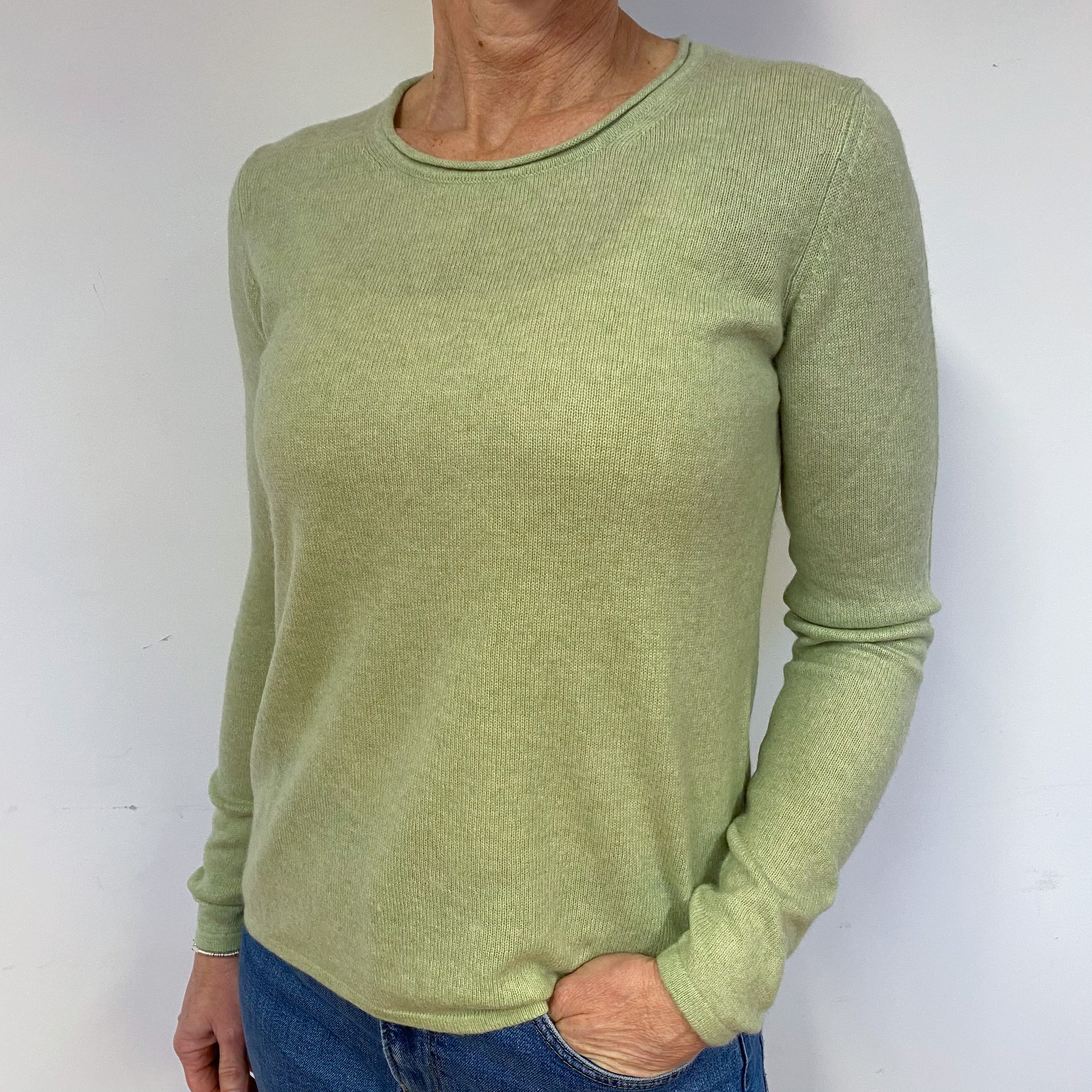 Hellebore Green Cashmere Crew Neck Jumper Medium