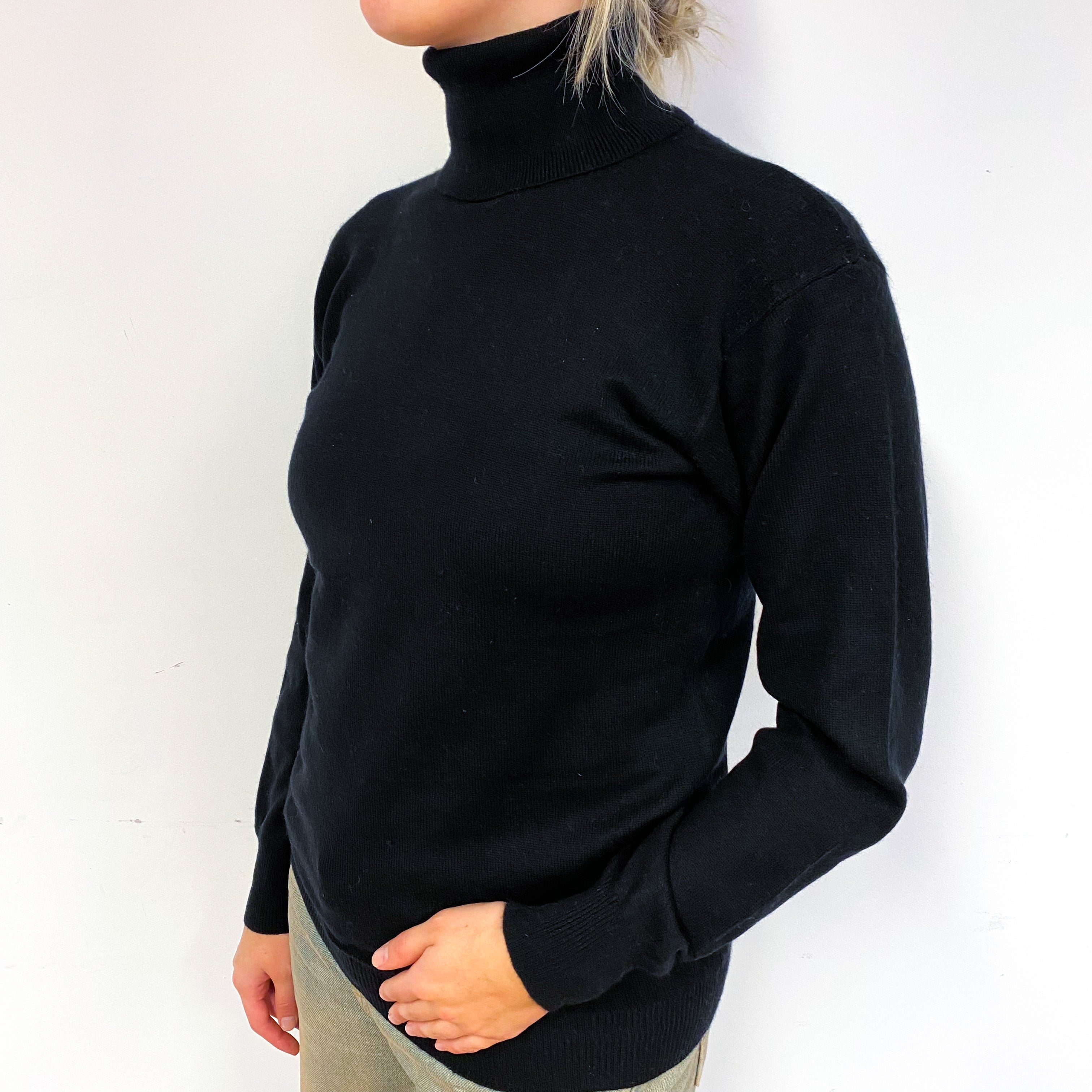Black Slouchy Cashmere Polo Neck Jumper Small