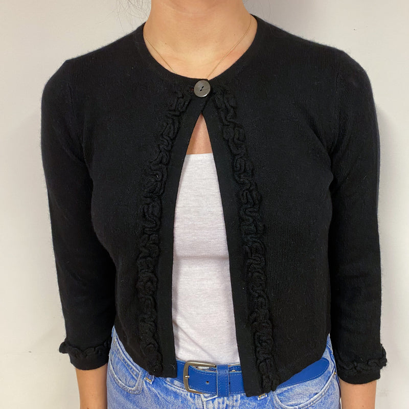 Black 3/4 Sleeve Cashmere Cropped Cardigan Small