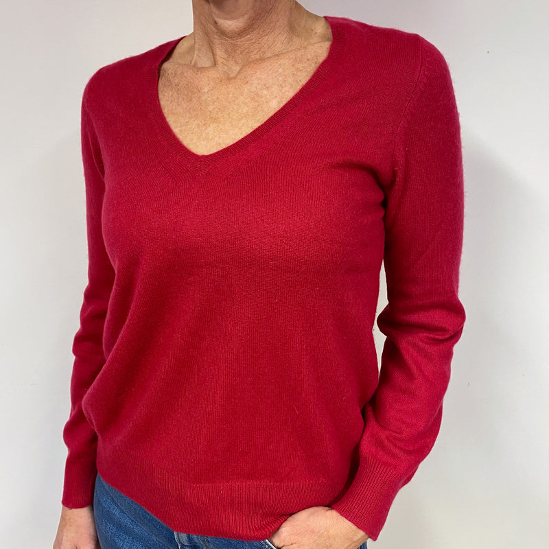 Ruby Red Cashmere V-Neck Jumper Medium