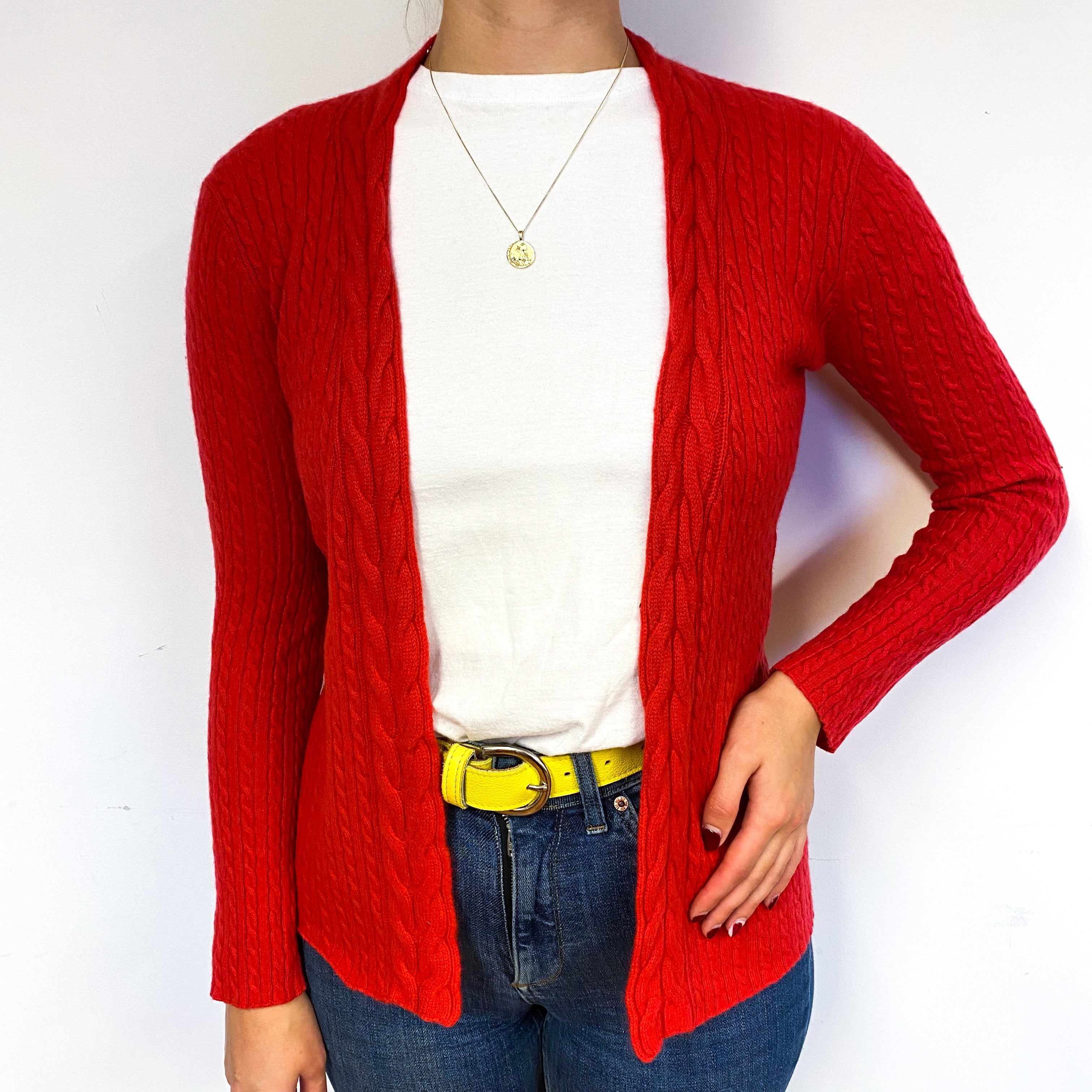 Scarlet Red Cable Cashmere Edge to Edge Cardigan Small