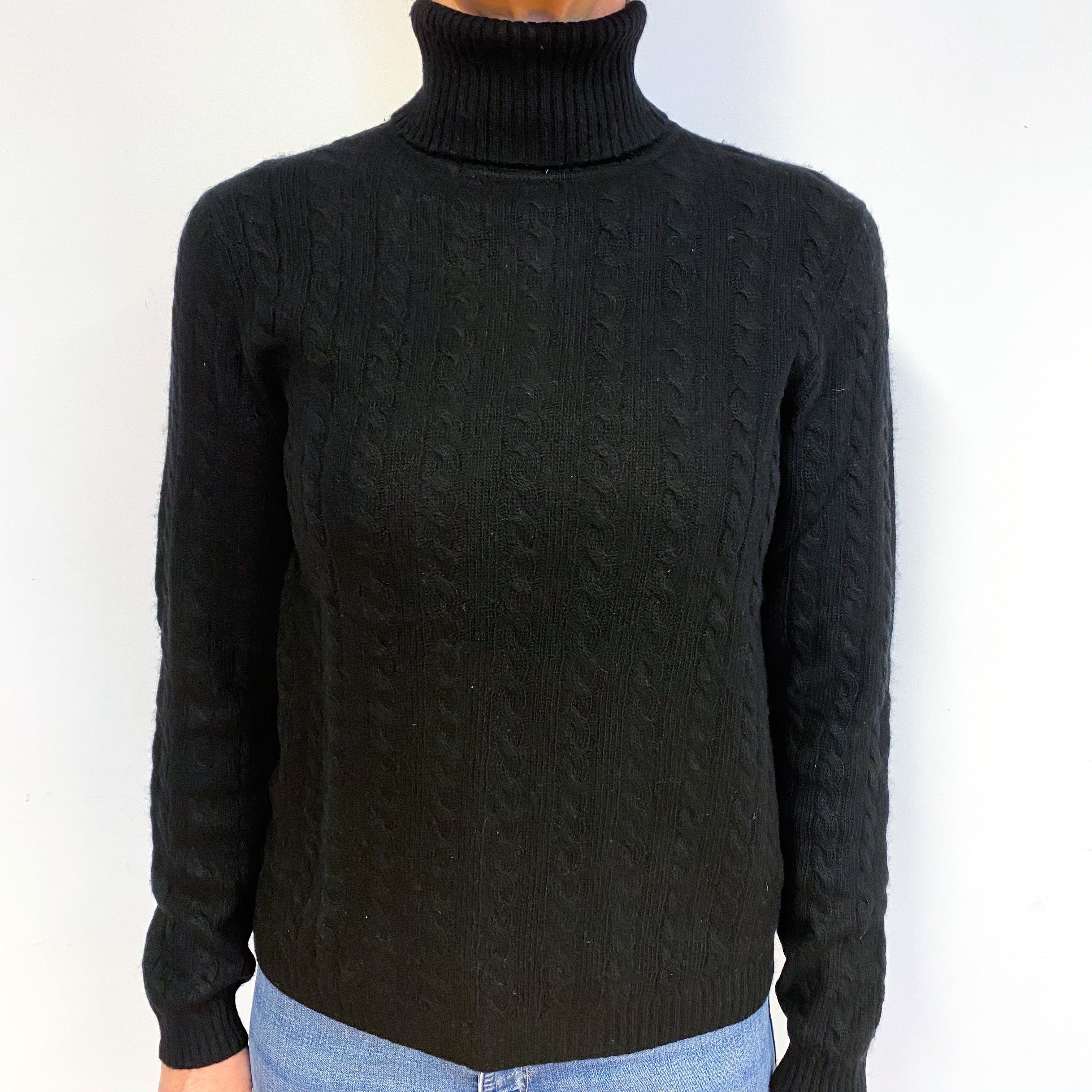 Black Cashmere Polo Neck Jumper Medium