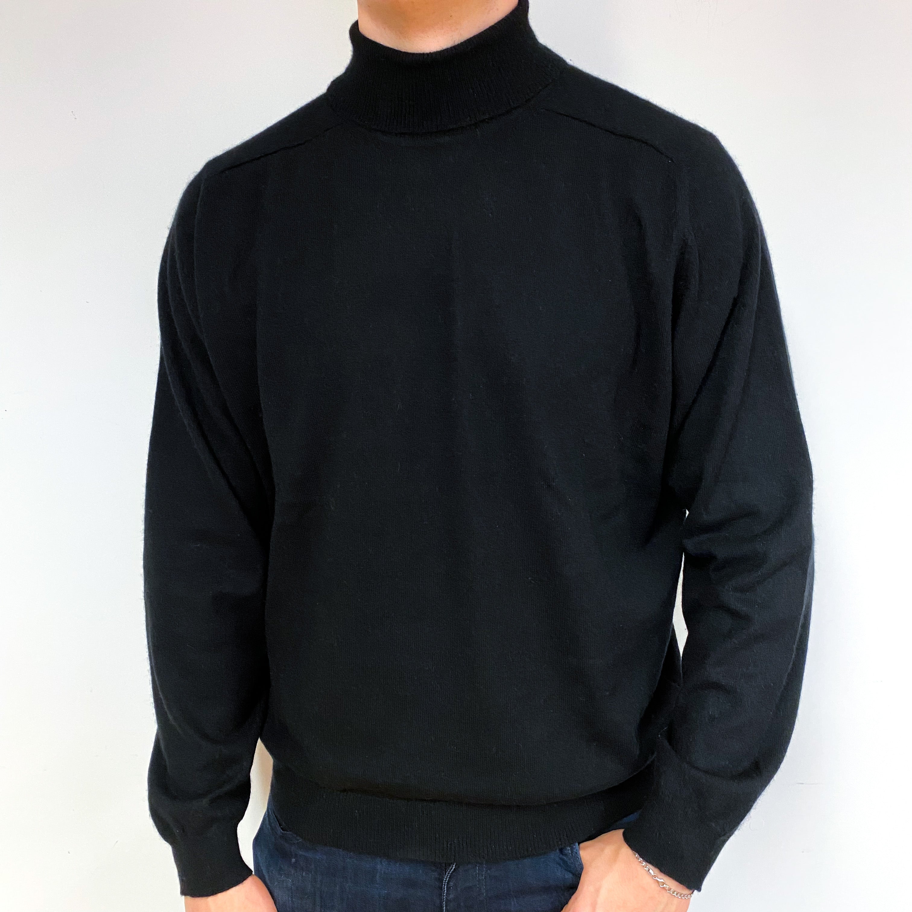 Men's Black Cashmere Polo Neck Jumper Extra Extra Large
