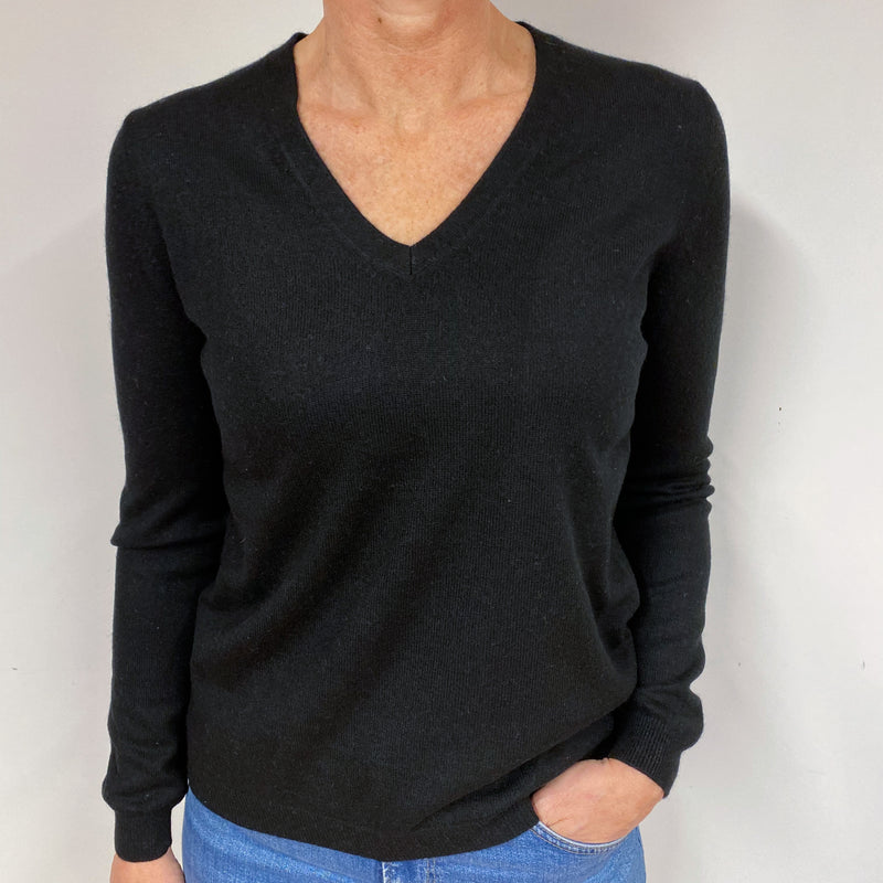 Black Cashmere V-Neck Jumper Medium