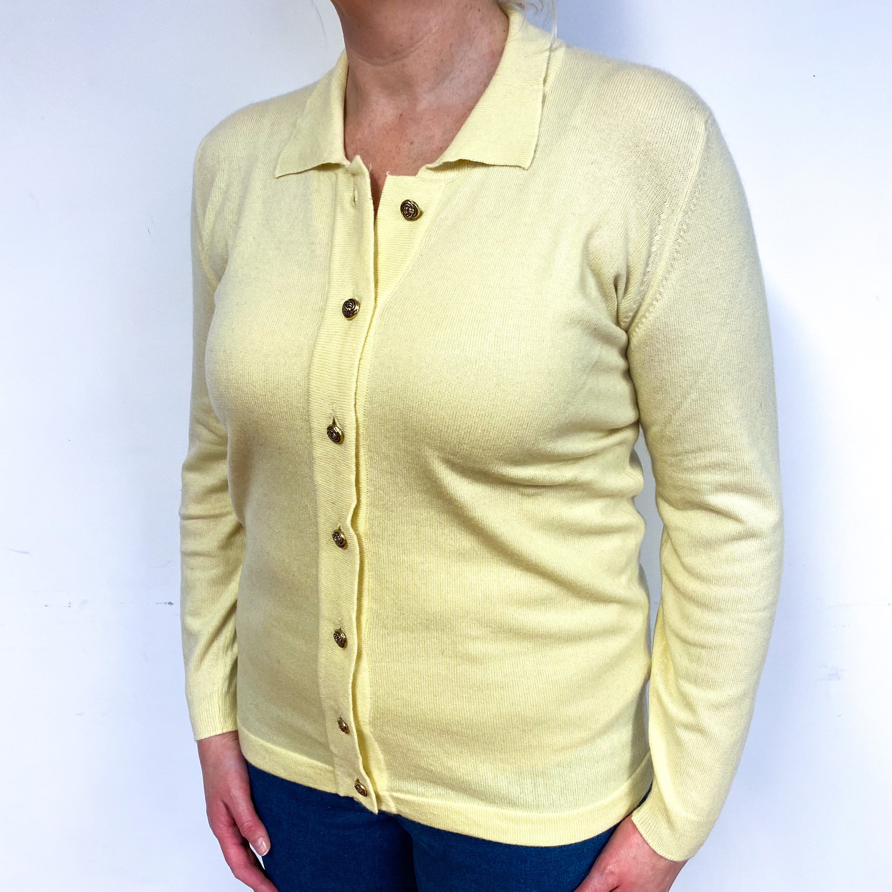 Vintage Scottish Yellow Cashmere Collared Cardigan Large