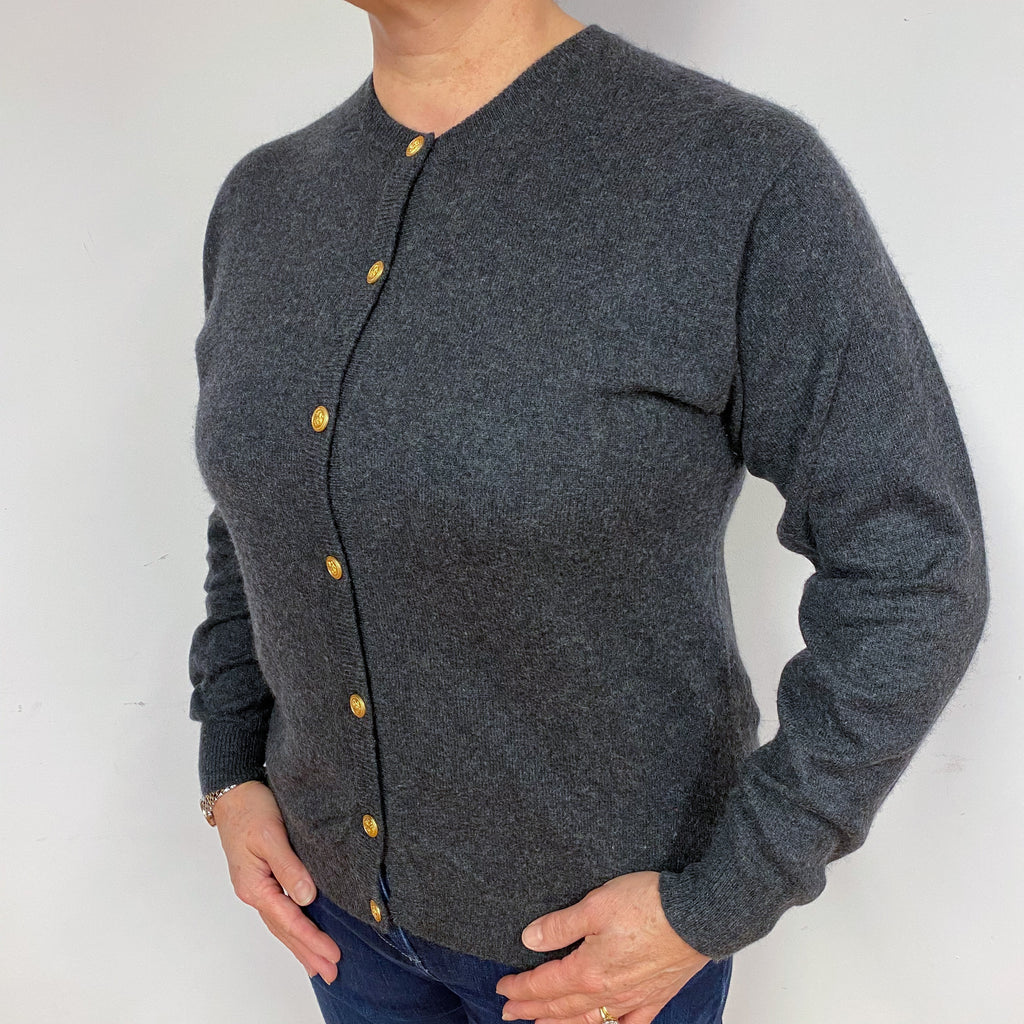 Charcoal Grey Cashmere Crew Neck Cardigan Large