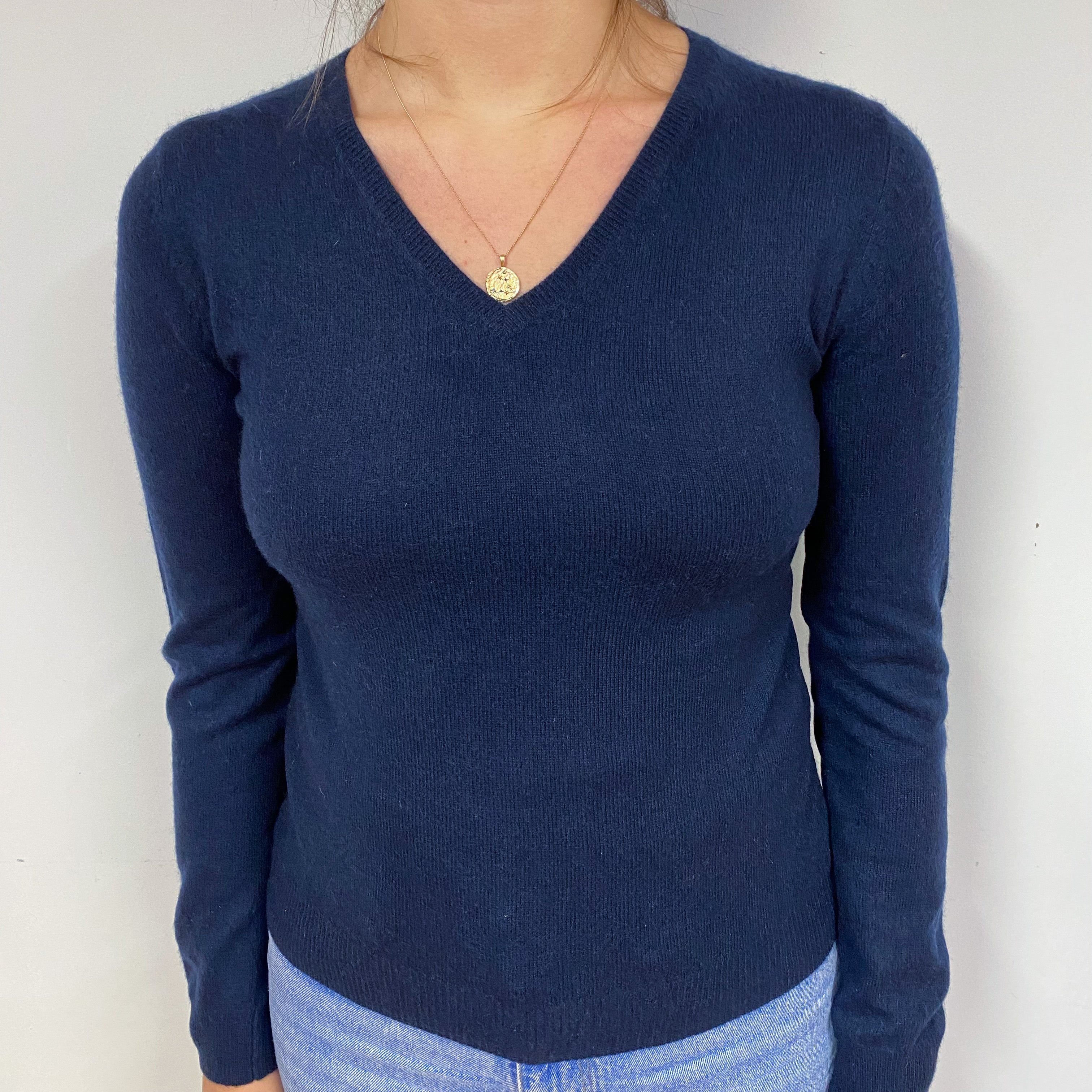 Navy Blue Cashmere V-Neck Jumper Small