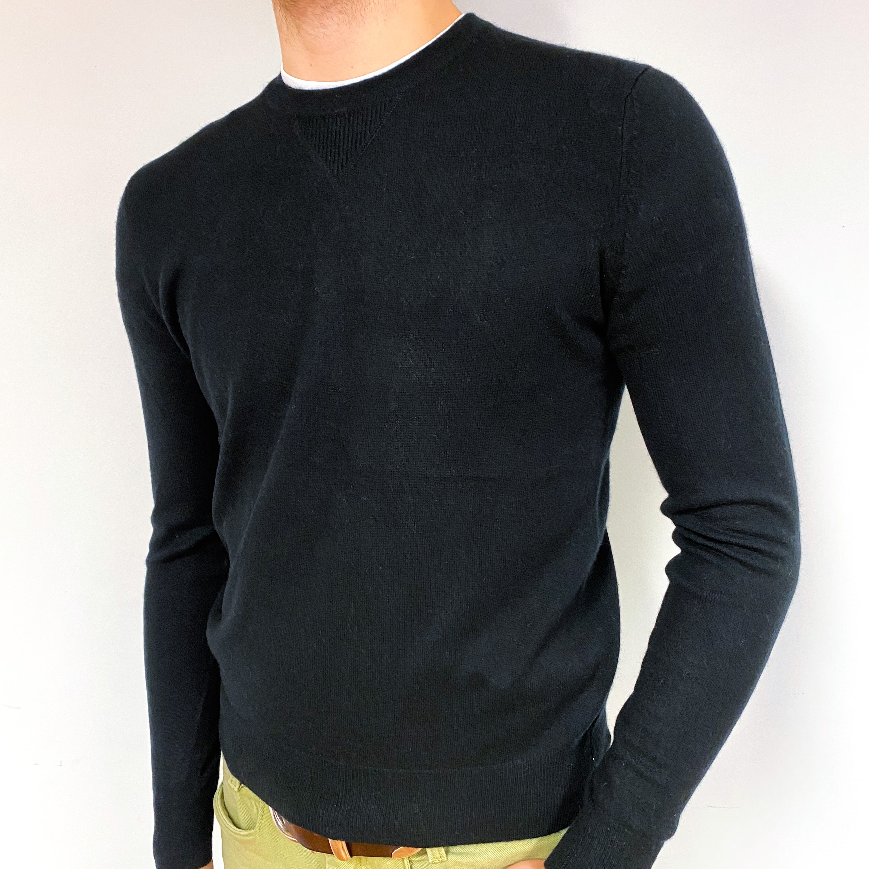Men's Black Sweatshirt Style Cashmere Crew Neck Jumper Medium