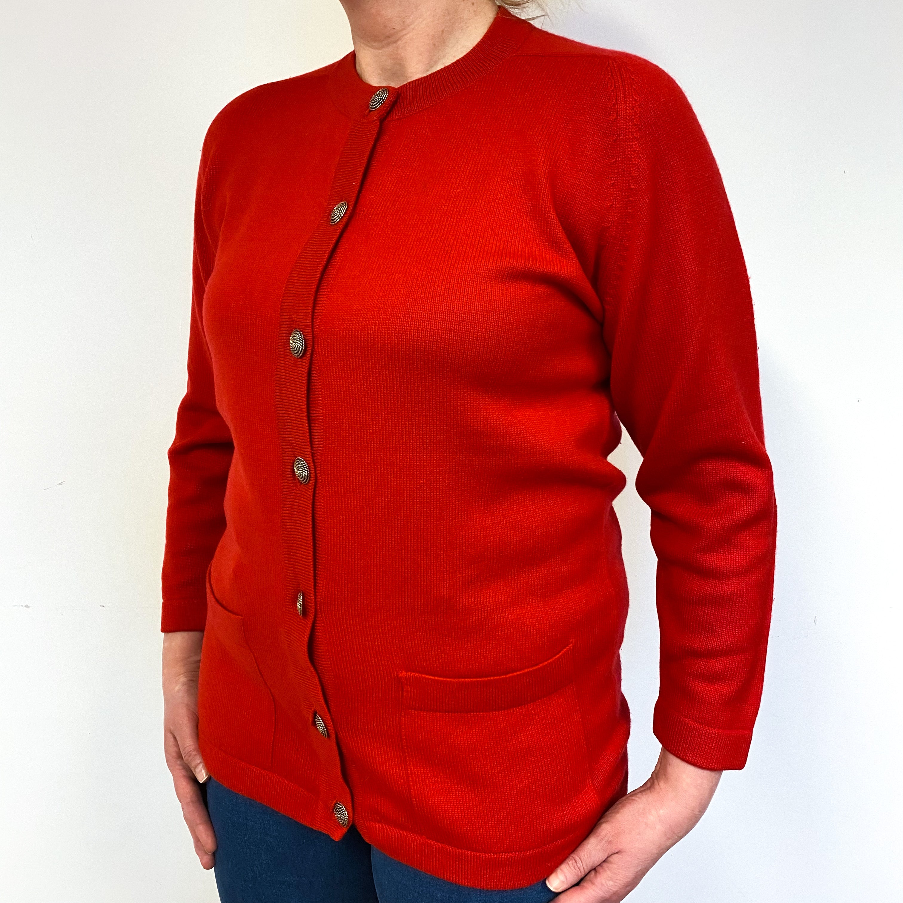 Scarlet Red Vintage Cashmere Crew Neck Cardigan Large