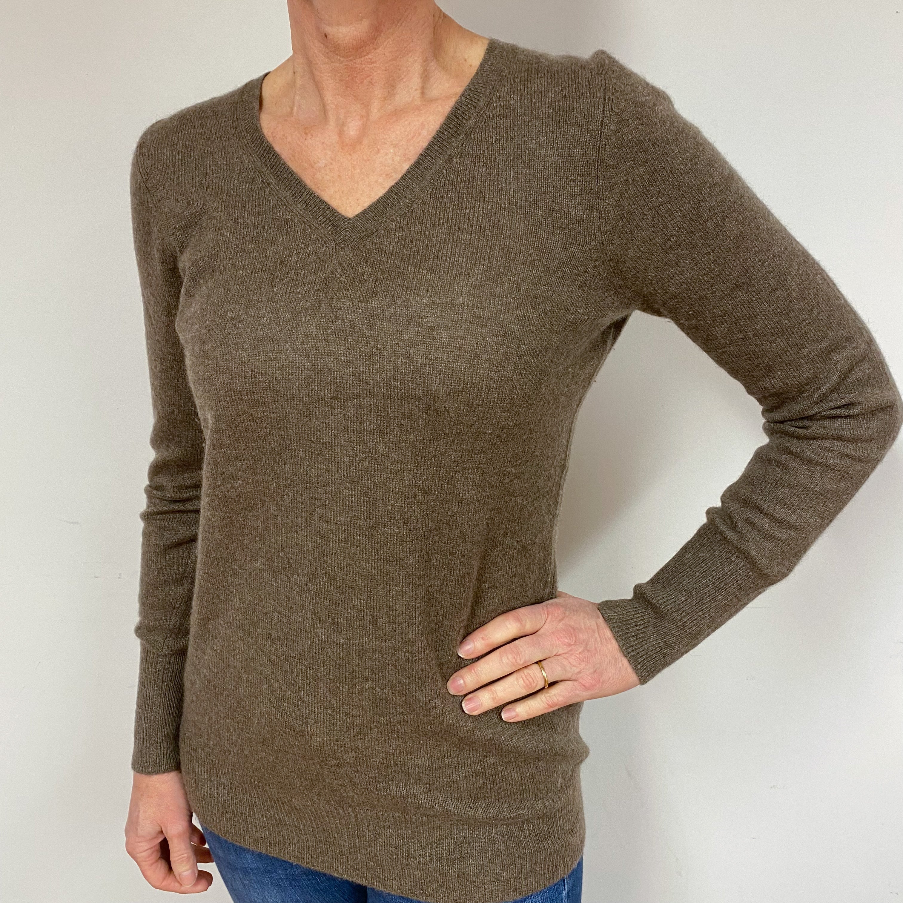 Donkey Brown Cashmere V-Neck Jumper Medium