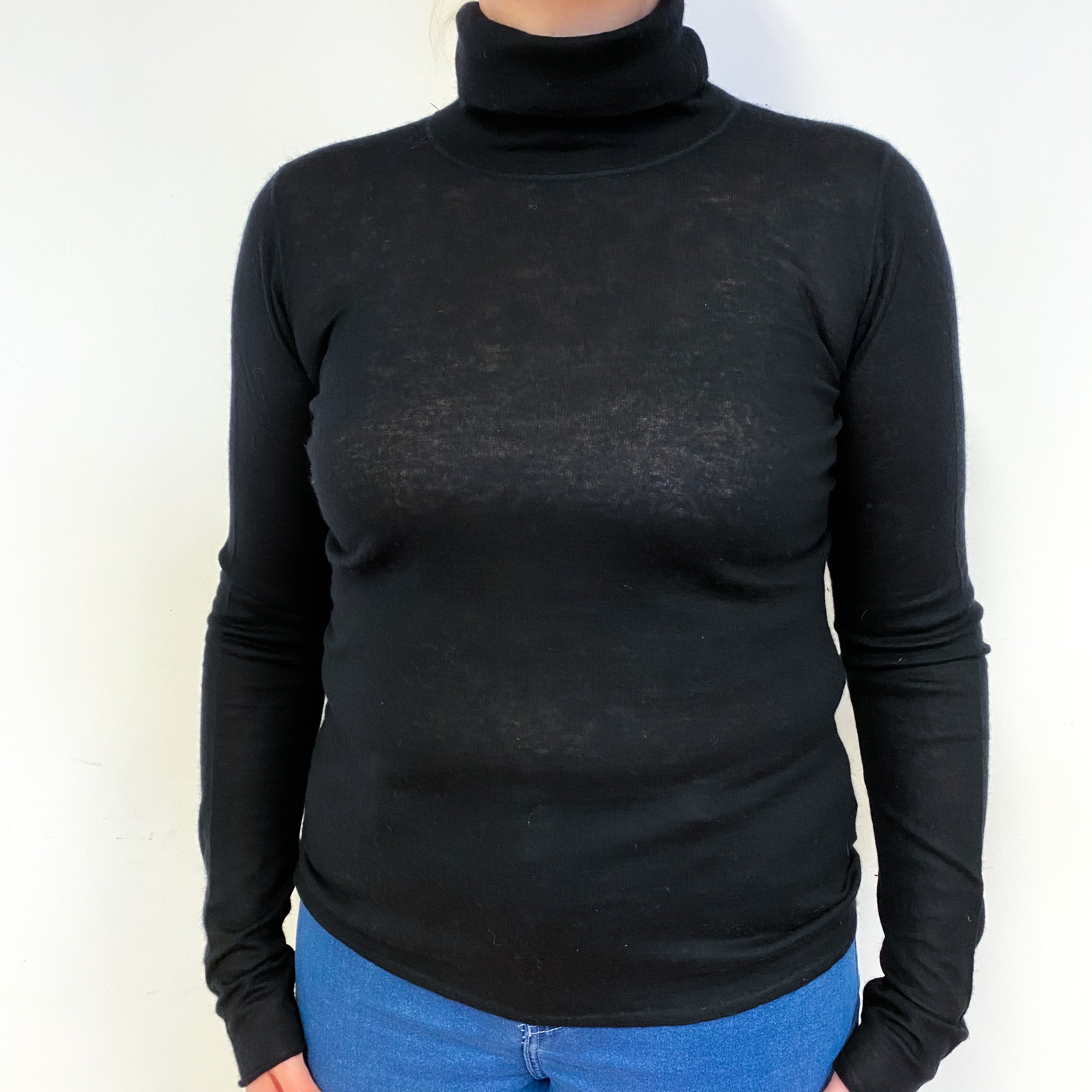 Black Cashmere Polo Neck Base Layer Jumper Large