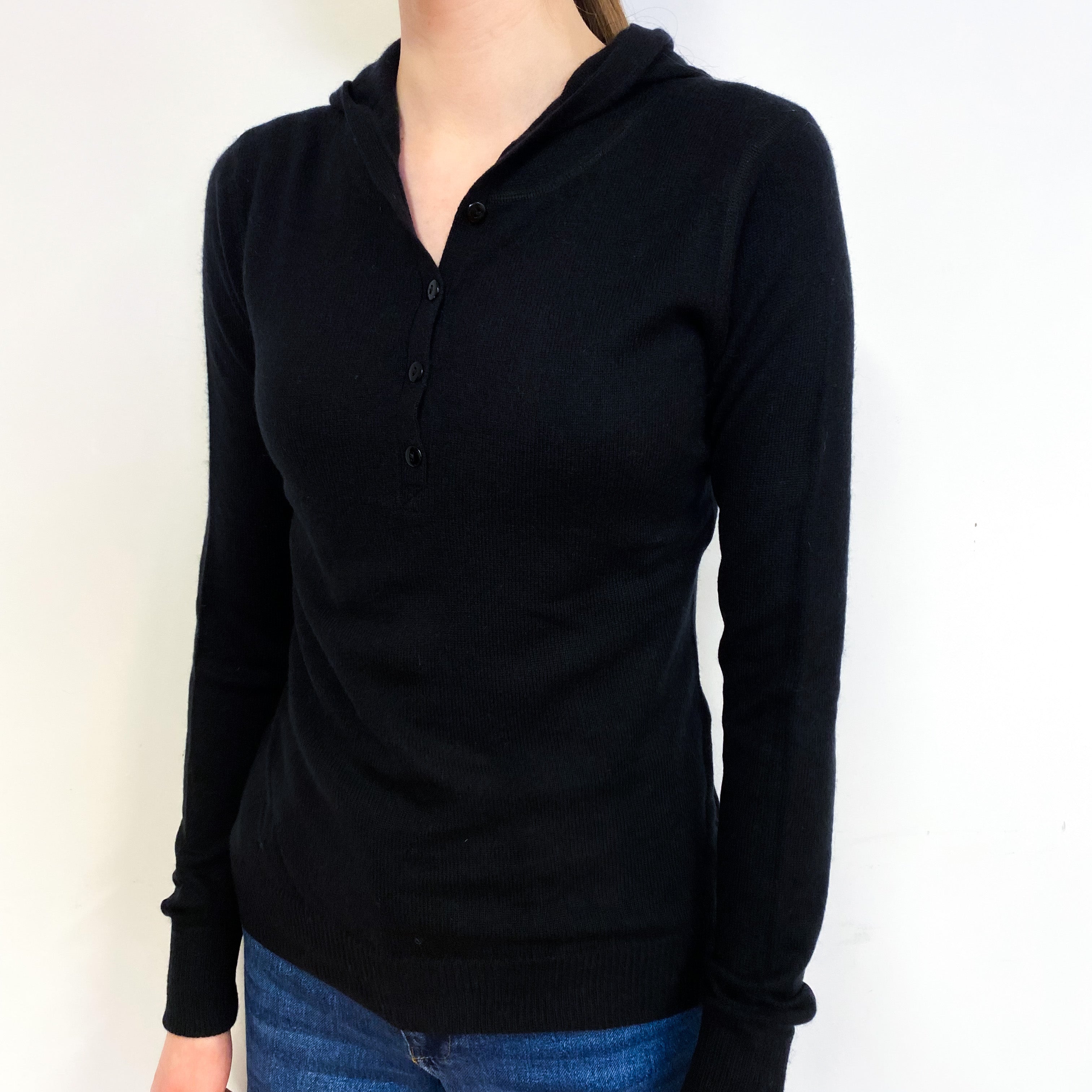 Black Cashmere Hoodie Jumper Extra Small