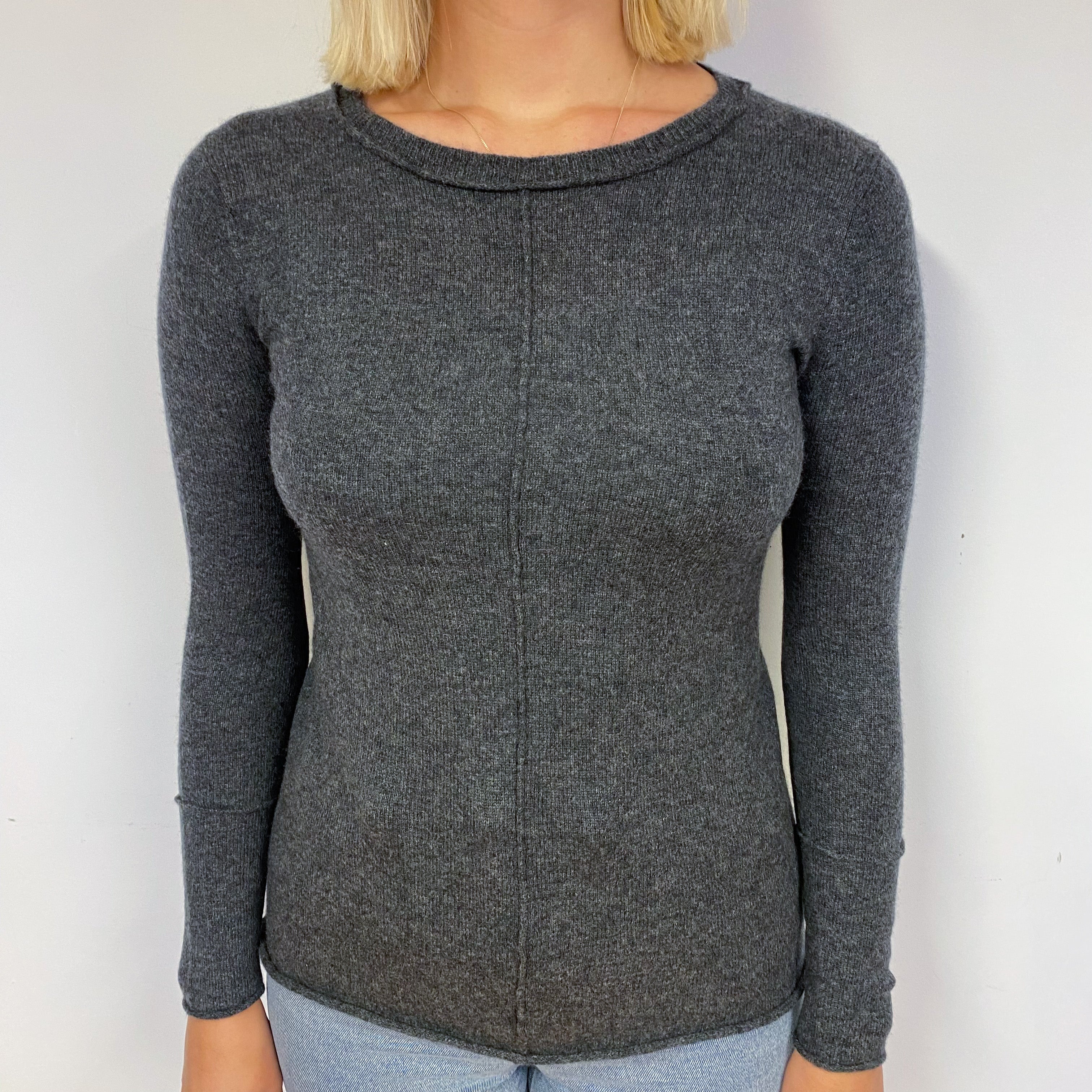 Slate Grey Cashmere Crew Neck Jumper Small