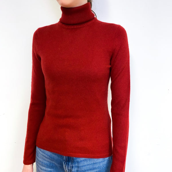 Deep Brick Red Cashmere Polo Neck Jumper Extra Small