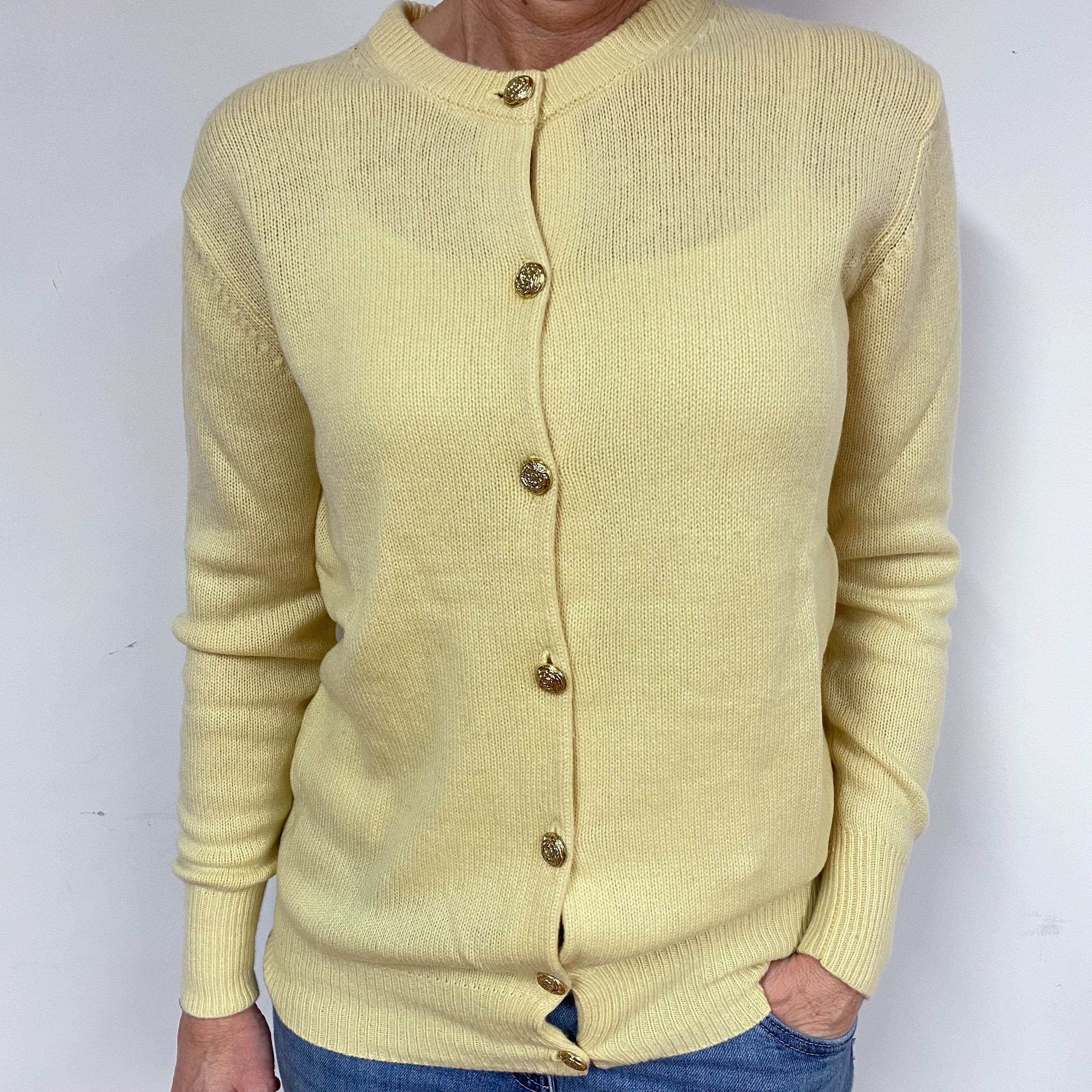 Vintage Primrose Yellow Cashmere Cardigan Medium
