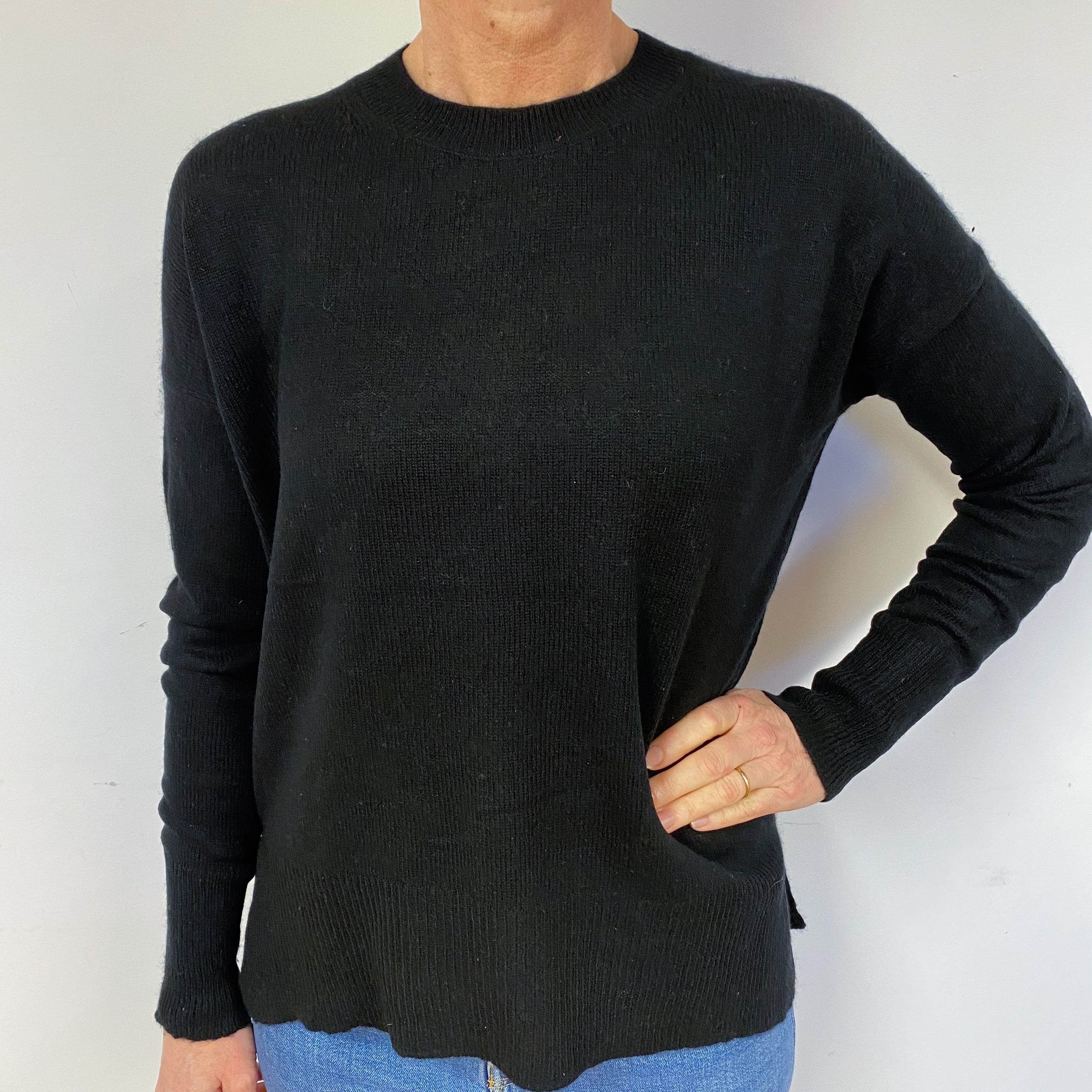 Slouchy Black Cashmere Crew Neck Jumper Medium