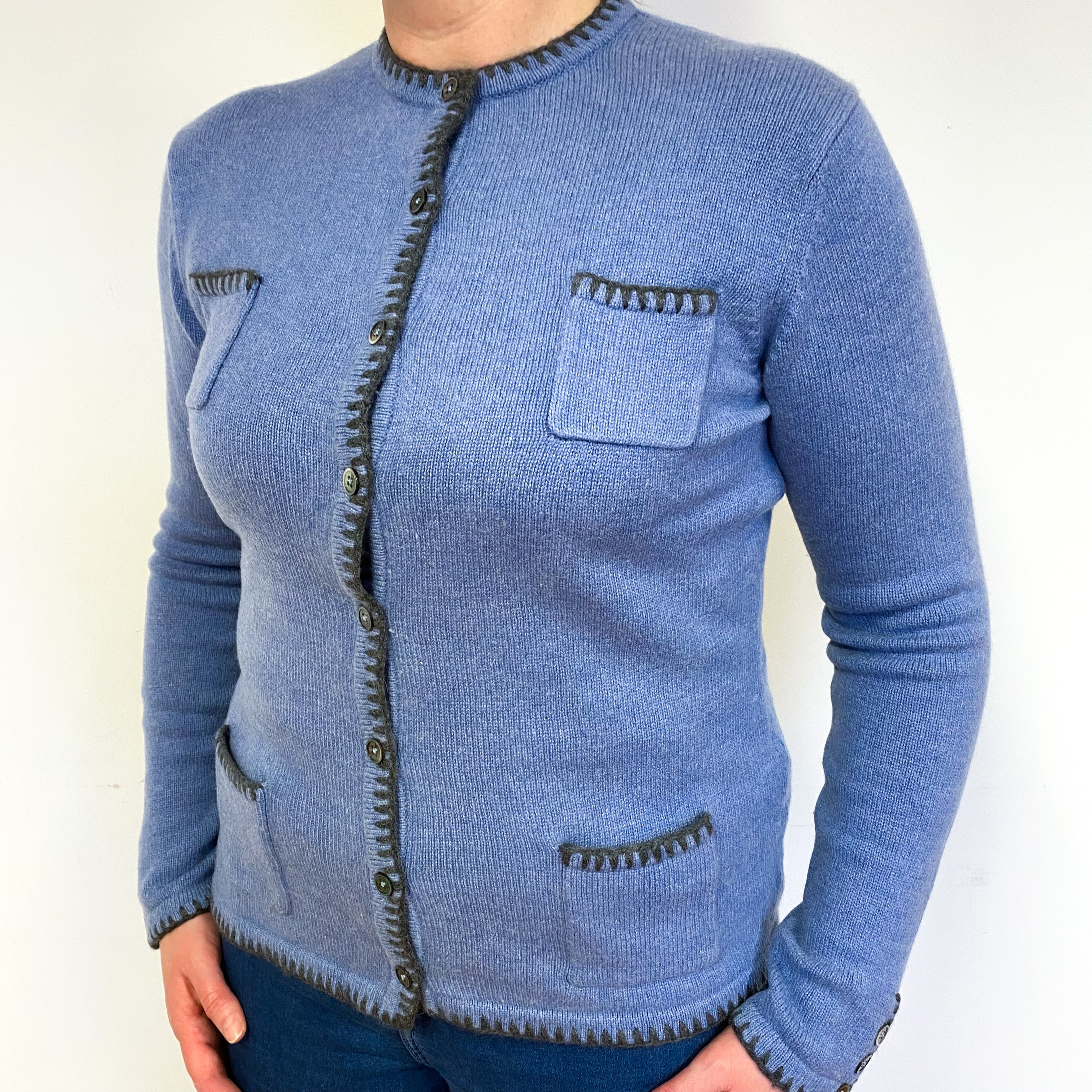 Airforce Blue Cashmere Crew Neck Cardigan Large