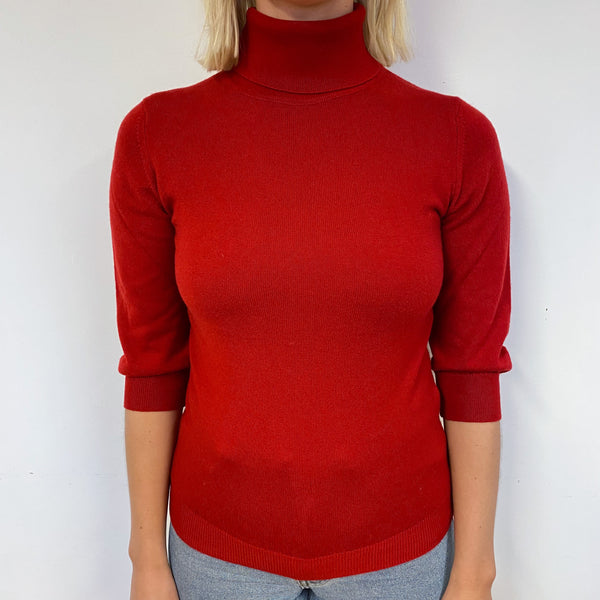 New Scottish Red Cashmere Polo Neck Jumper Small