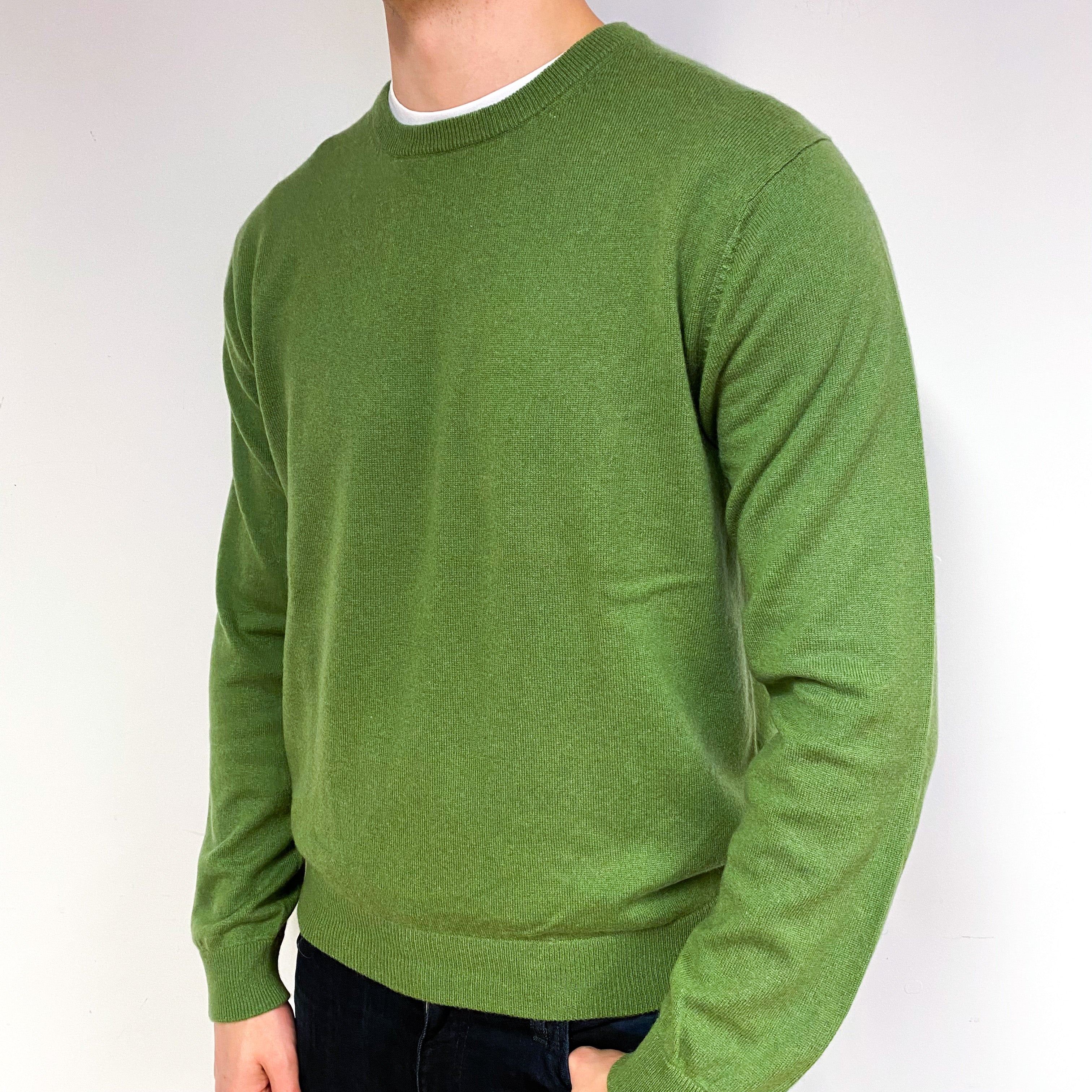 Men's Pear Green Cashmere Crew Neck Jumper Extra Large