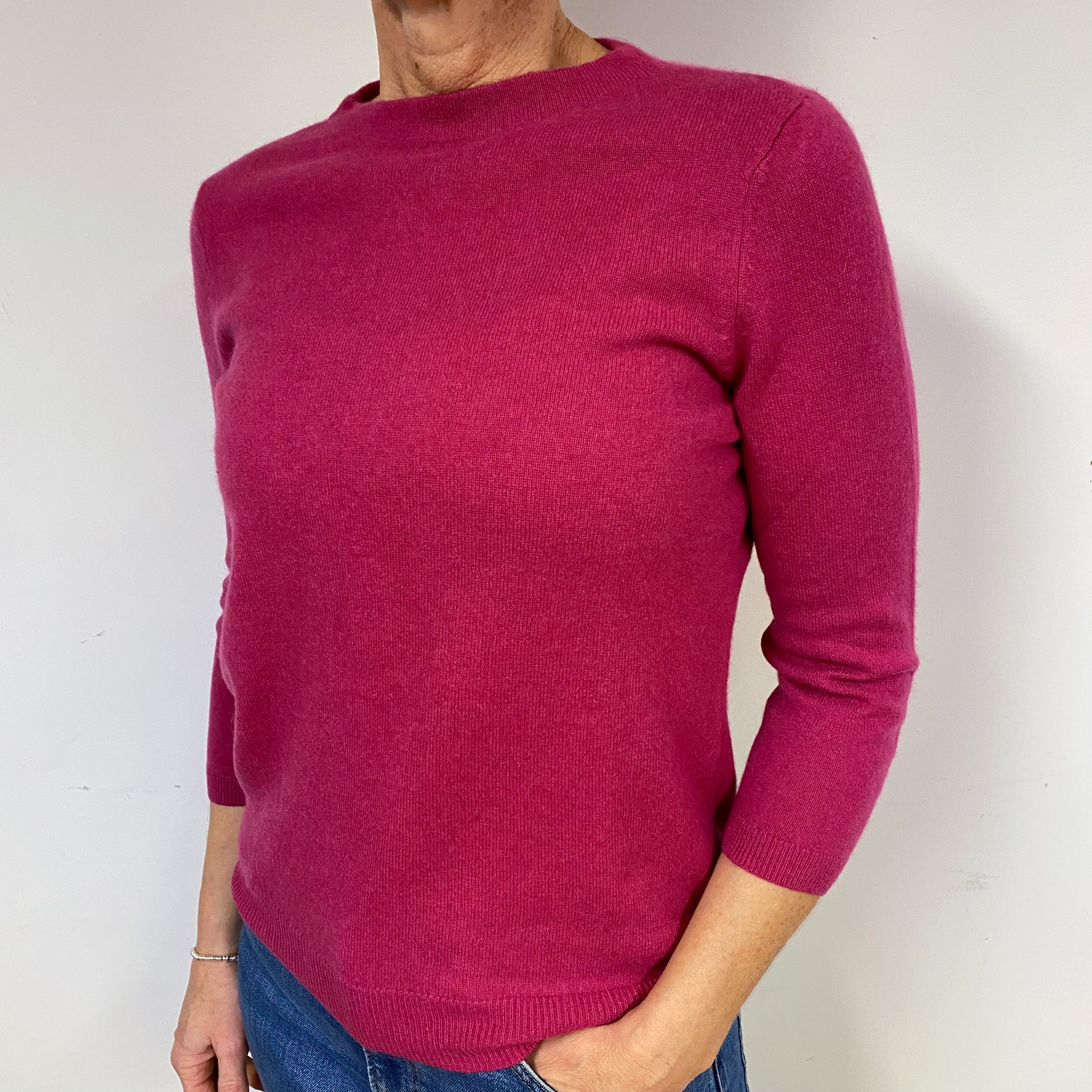 Deep Fuchsia Pink Cashmere Crew Neck Jumper Medium