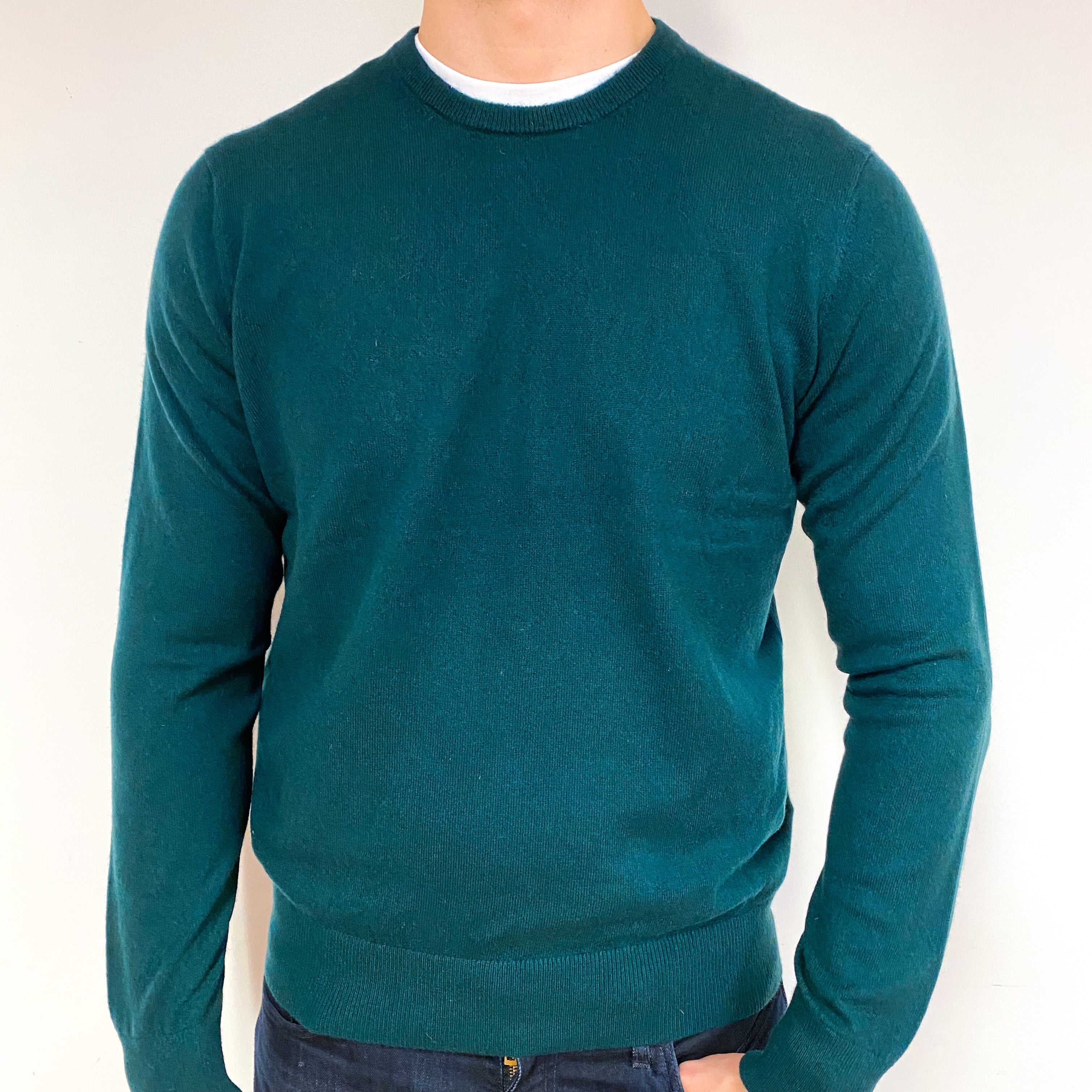 Men's Bottle Green Cashmere Crew Neck Jumper Extra Large